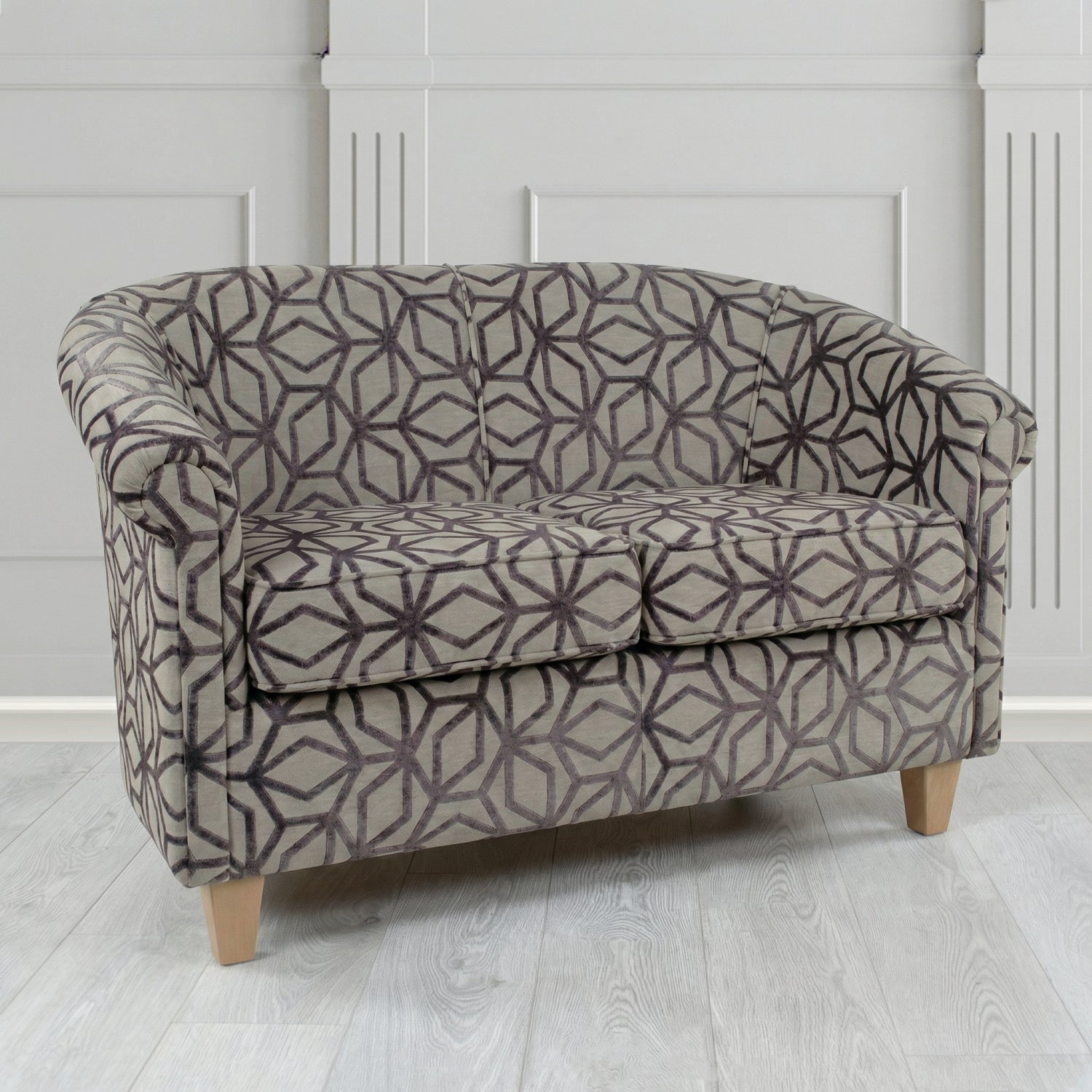 Siena 2 Seater Tub Sofa in Panaz Fabrics Lexington Corinthia Geometric Crib 5 Velvet Fabric