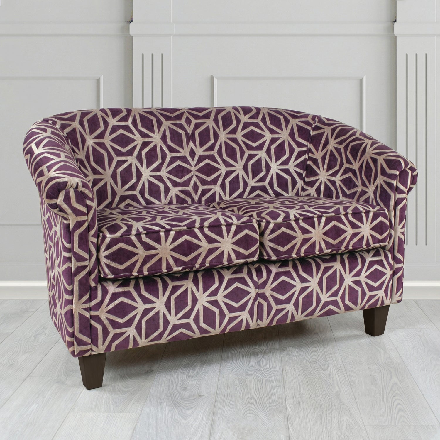 Siena 2 Seater Tub Sofa in Panaz Fabrics Lexington Corinthia Geometric Crib 5 Velvet Fabric