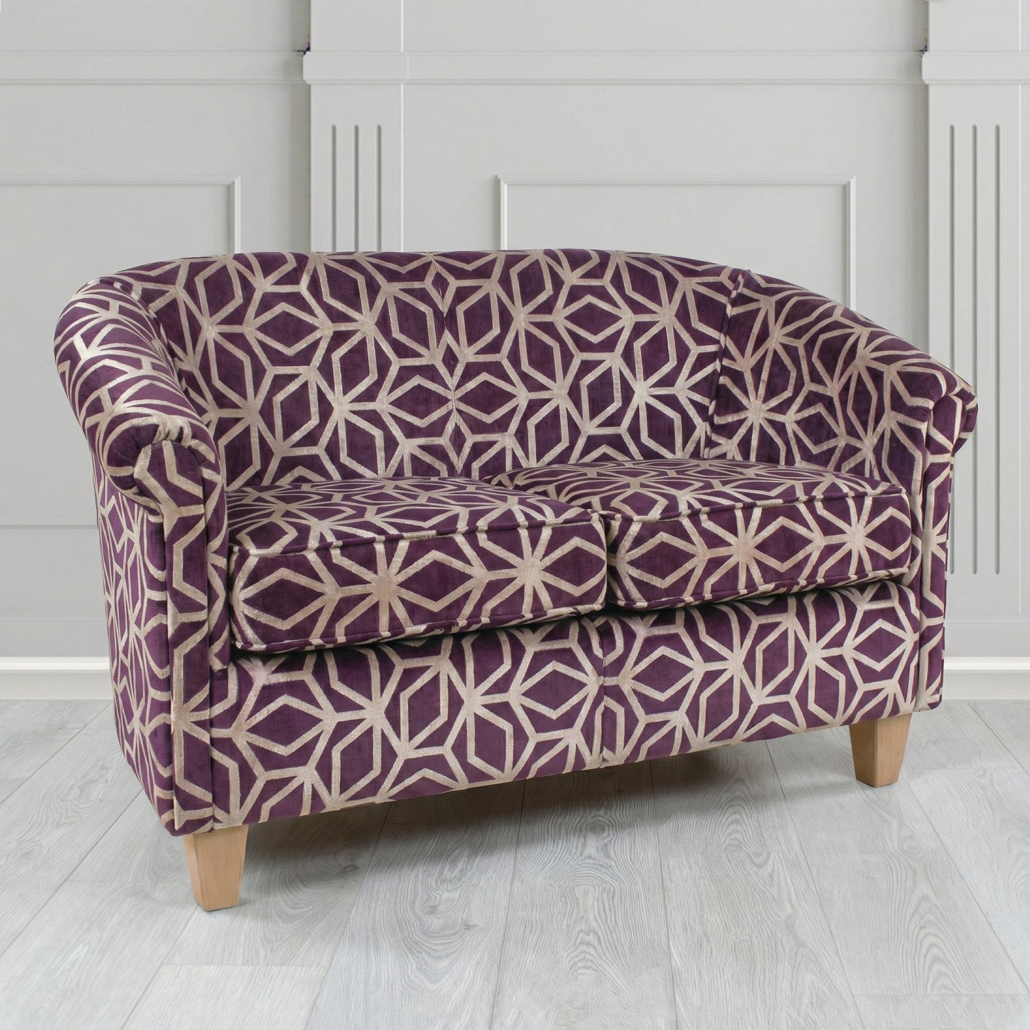 Siena 2 Seater Tub Sofa in Panaz Fabrics Lexington Corinthia Geometric Crib 5 Velvet Fabric