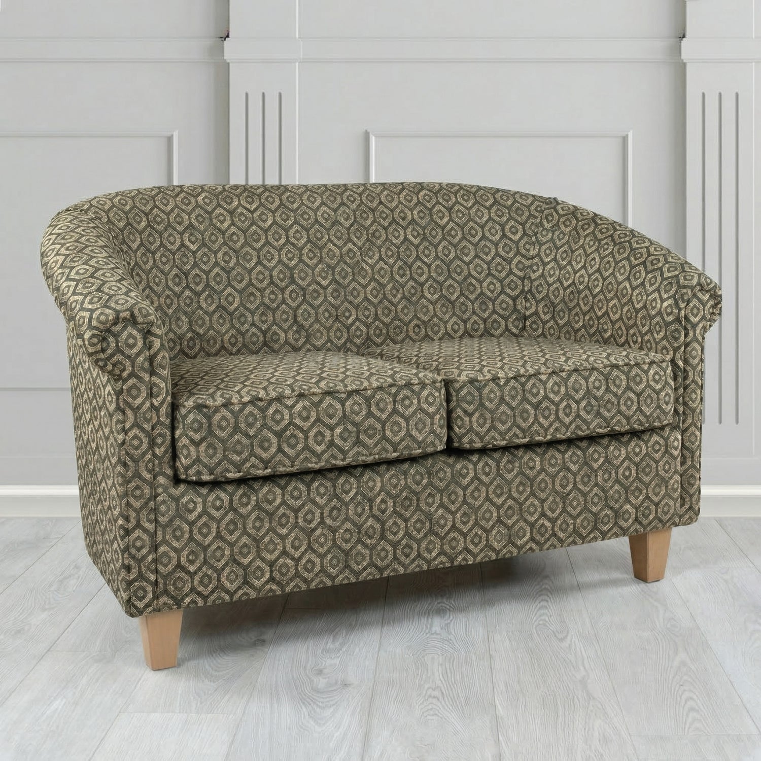 Siena 2 Seater Tub Sofa in Porter and Stone Mistral Geometric Pattern Fabric