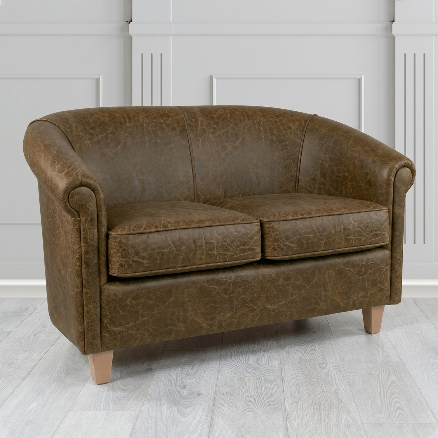 Siena 2 Seater Tub Sofa in Crest Leather Saloon Semi-Aniline Crib 5 Genuine Leather