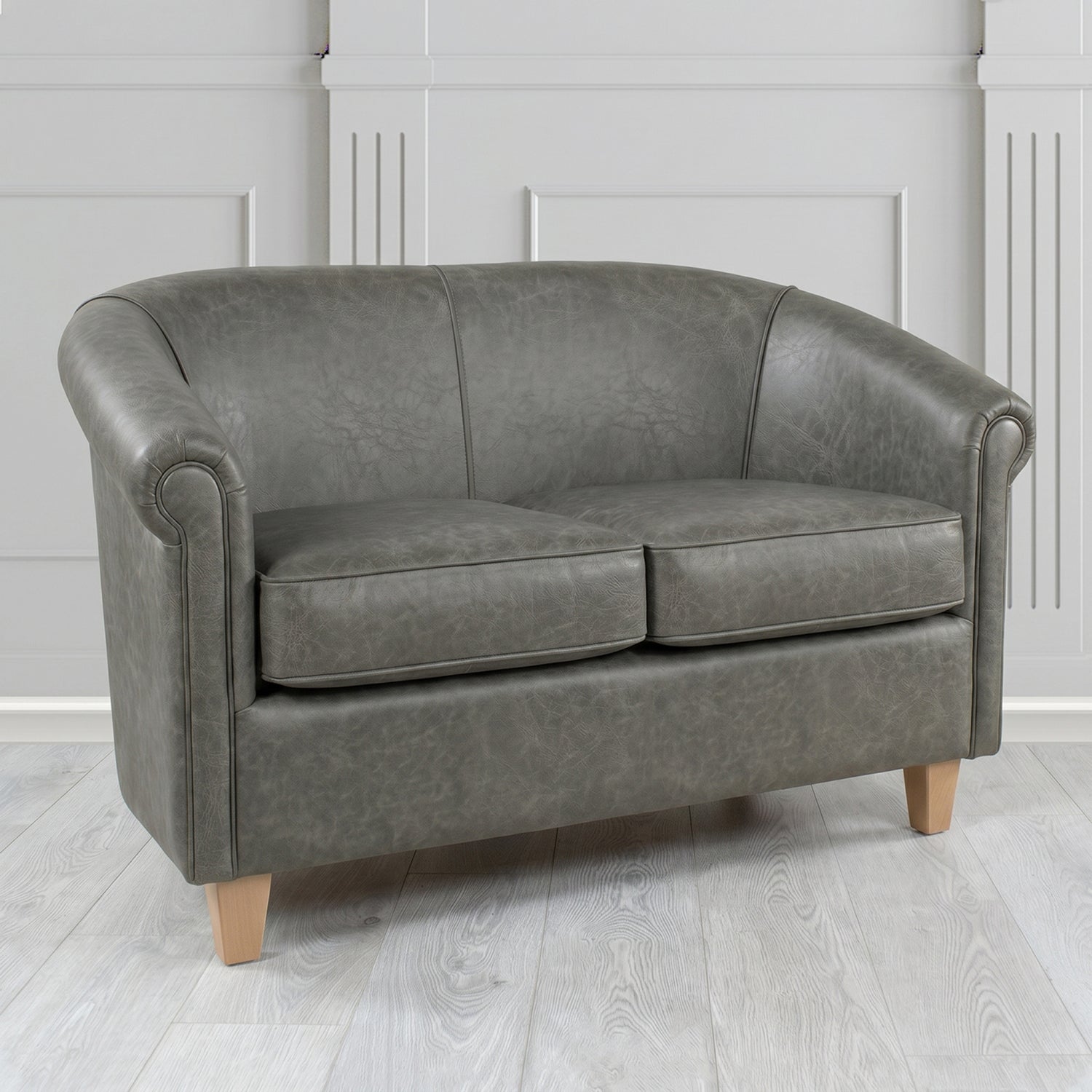 Siena 2 Seater Tub Sofa in Crest Leather Saloon Semi-Aniline Crib 5 Genuine Leather