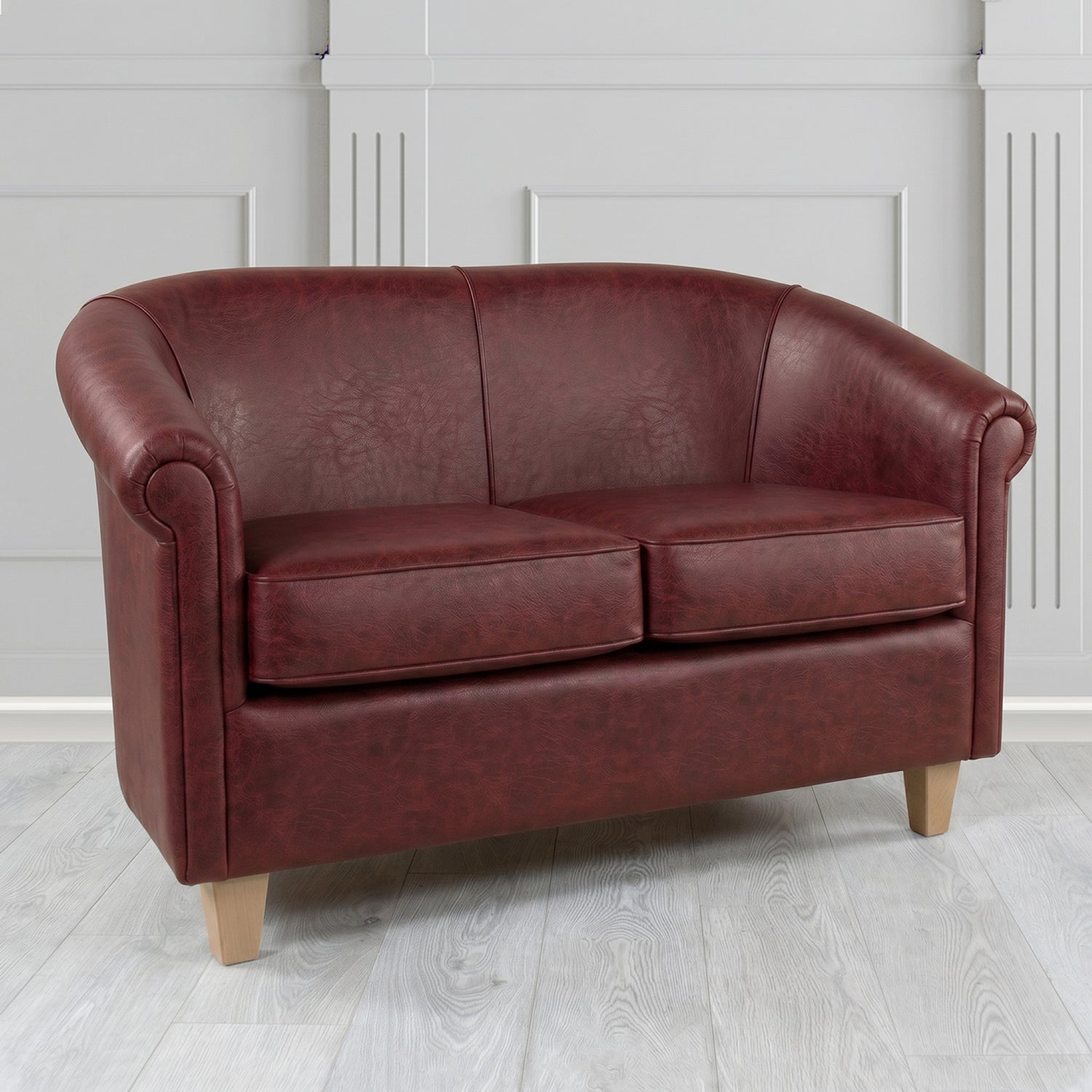 Siena 2 Seater Tub Sofa in Crest Leather Saloon Semi-Aniline Crib 5 Genuine Leather