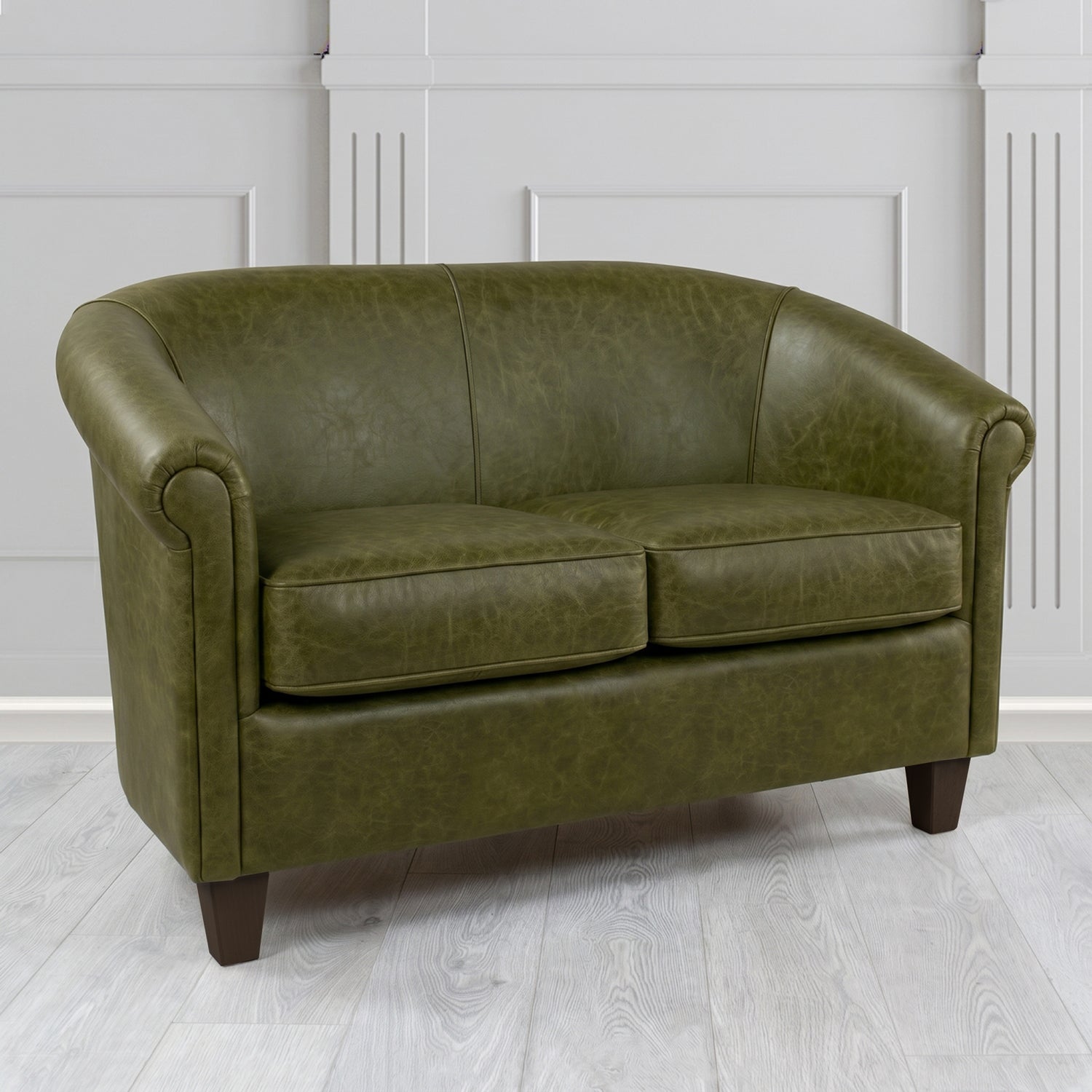 Siena 2 Seater Tub Sofa in Crest Leather Saloon Semi-Aniline Crib 5 Genuine Leather