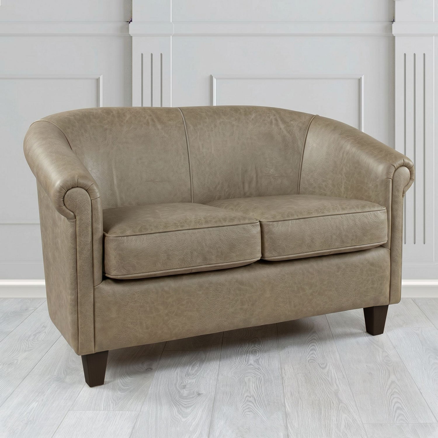 Siena 2 Seater Tub Sofa in Crest Leather Saloon Semi-Aniline Crib 5 Genuine Leather