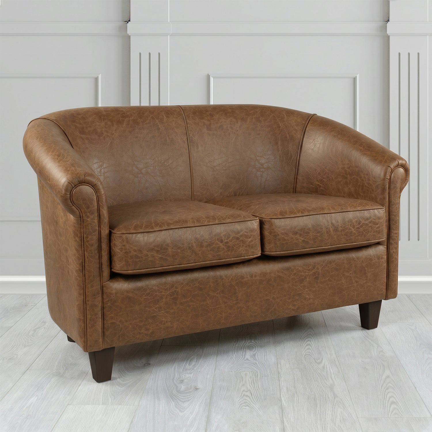 Siena 2 Seater Tub Sofa in Crest Leather Saloon Semi-Aniline Crib 5 Genuine Leather