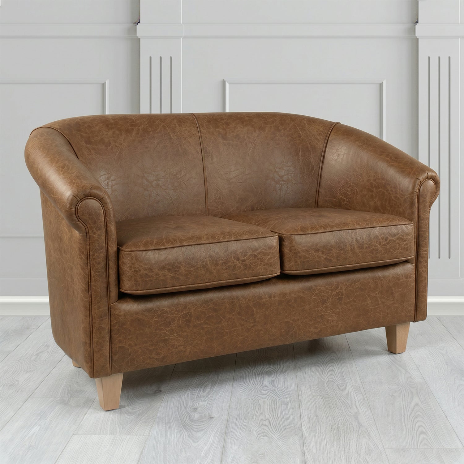 Siena 2 Seater Tub Sofa in Crest Leather Saloon Semi-Aniline Crib 5 Genuine Leather