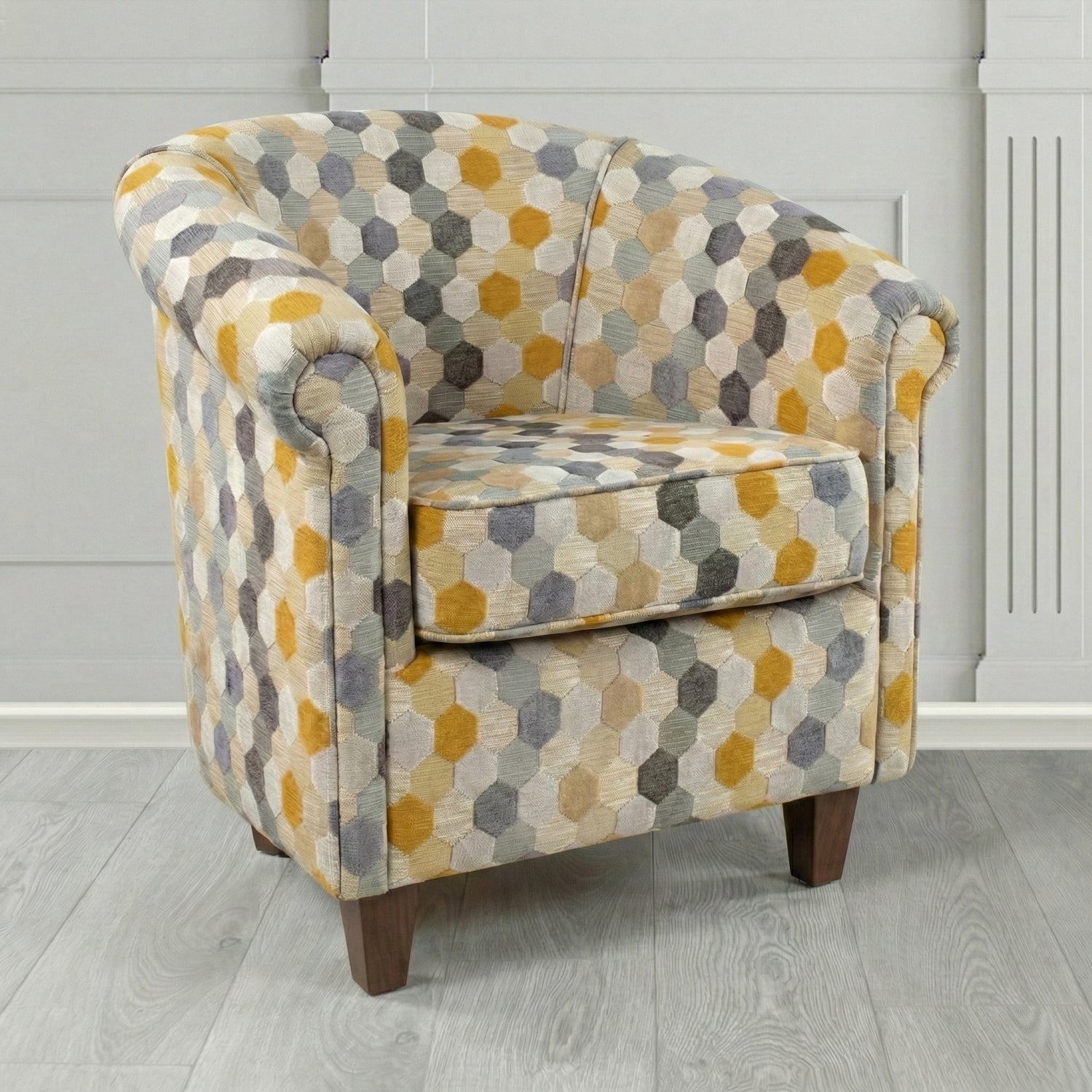 Siena Tub Chair in Cristina Marrone Extravaganza Honeycomb Velvet Pattern Fabric