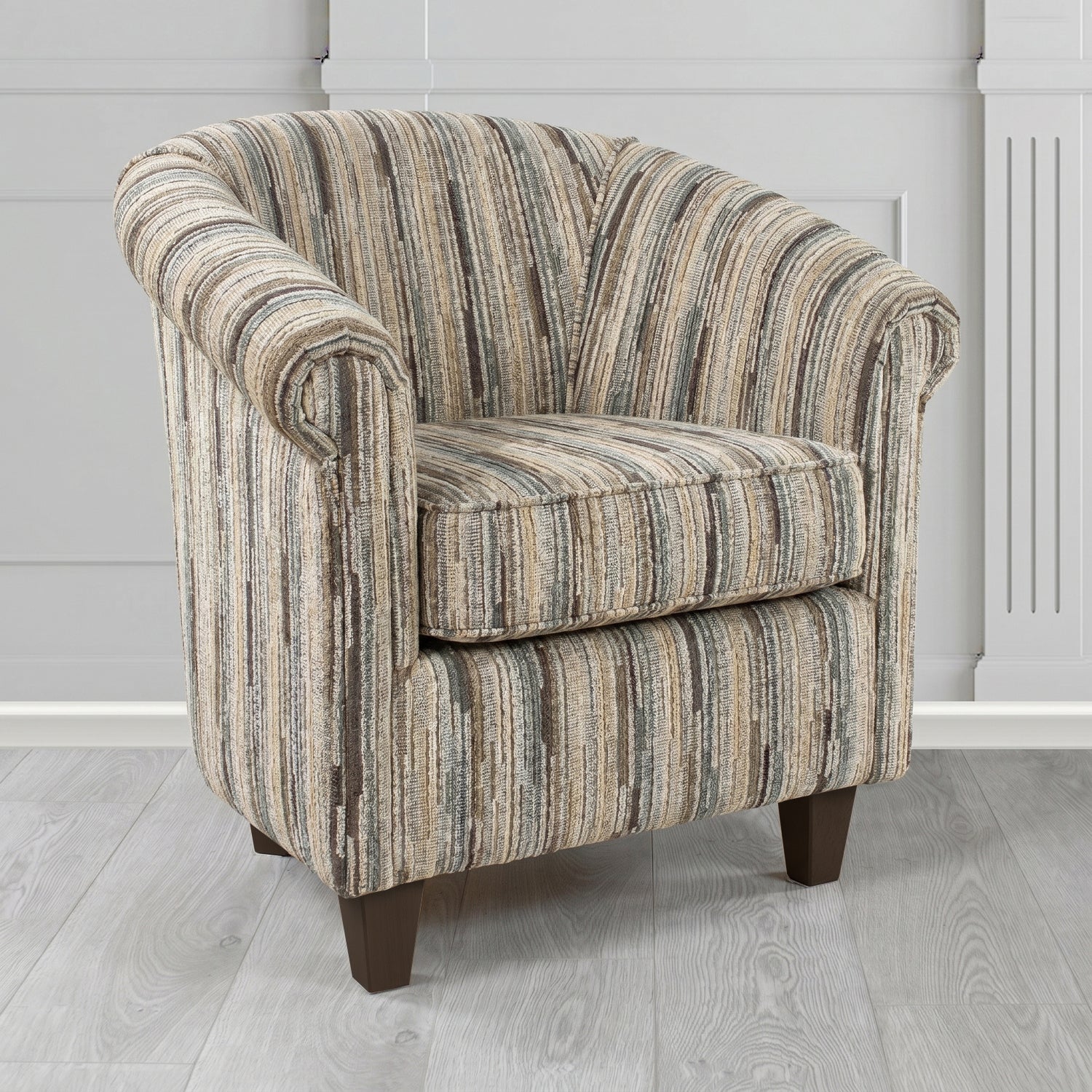 Siena Tub Chair in Cristina Marrone Extravaganza Stripe Fabric
