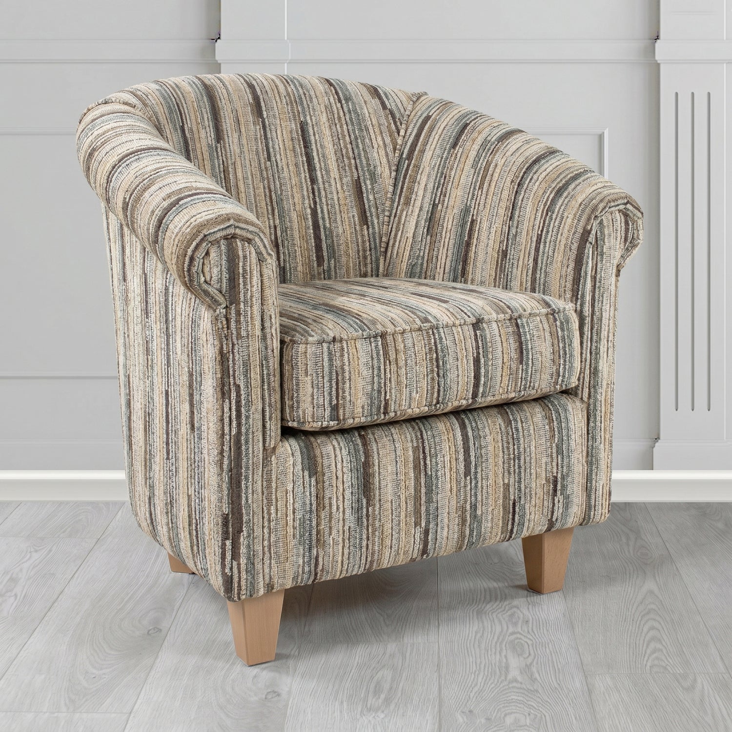 Siena Tub Chair in Cristina Marrone Extravaganza Stripe Fabric