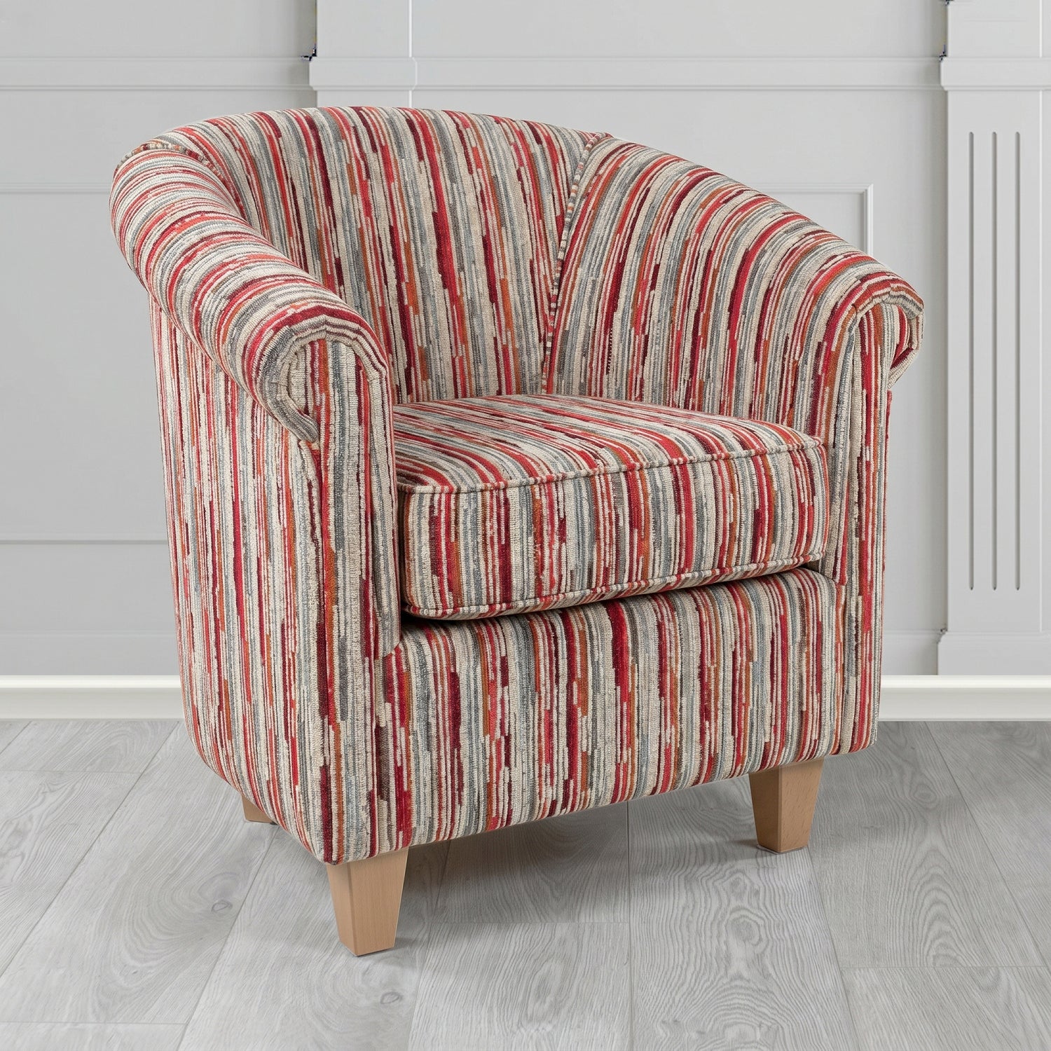 Siena Tub Chair in Cristina Marrone Extravaganza Stripe Fabric