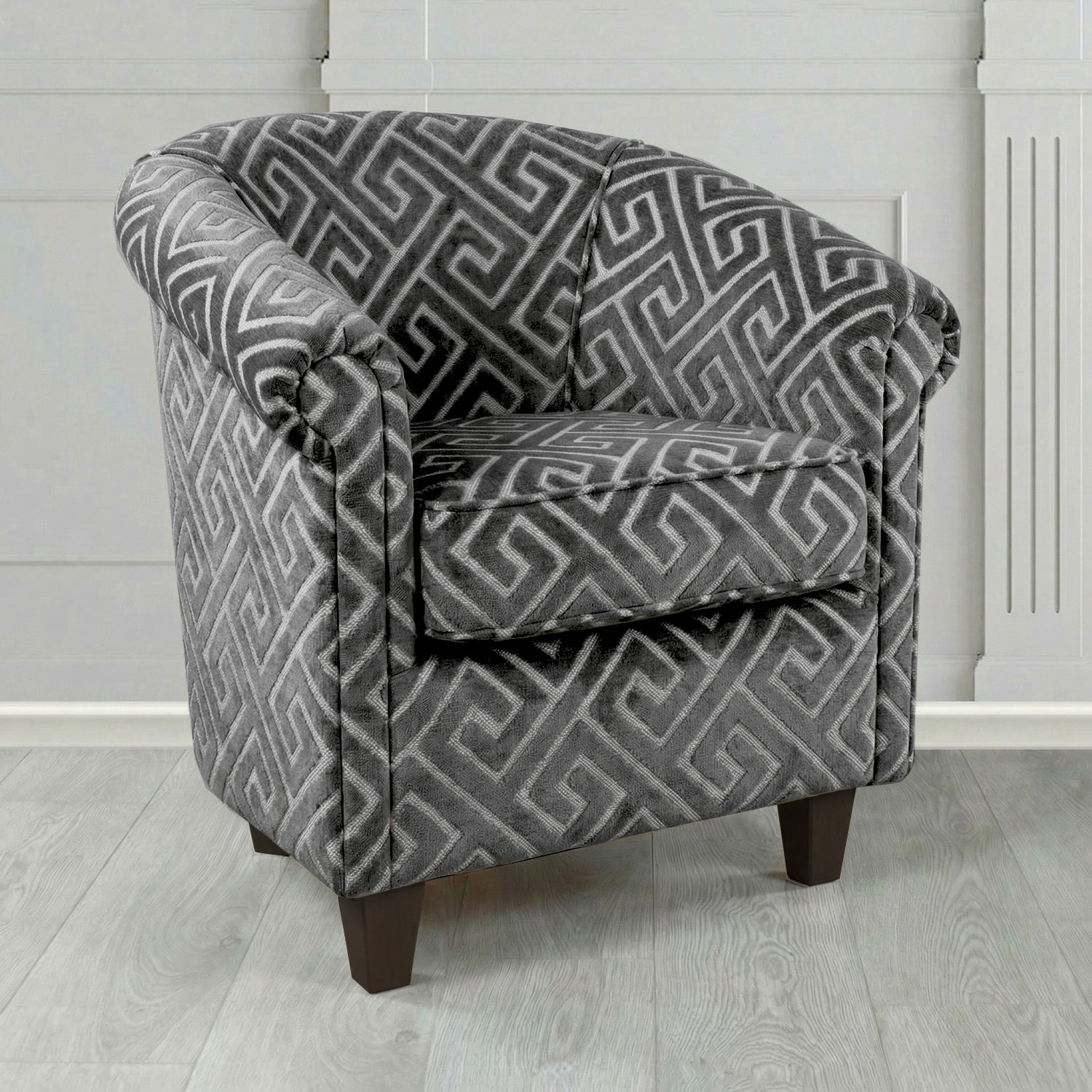 Siena Tub Chair in Cristina Marrone Extravaganza Greek Key Geometric Fabric