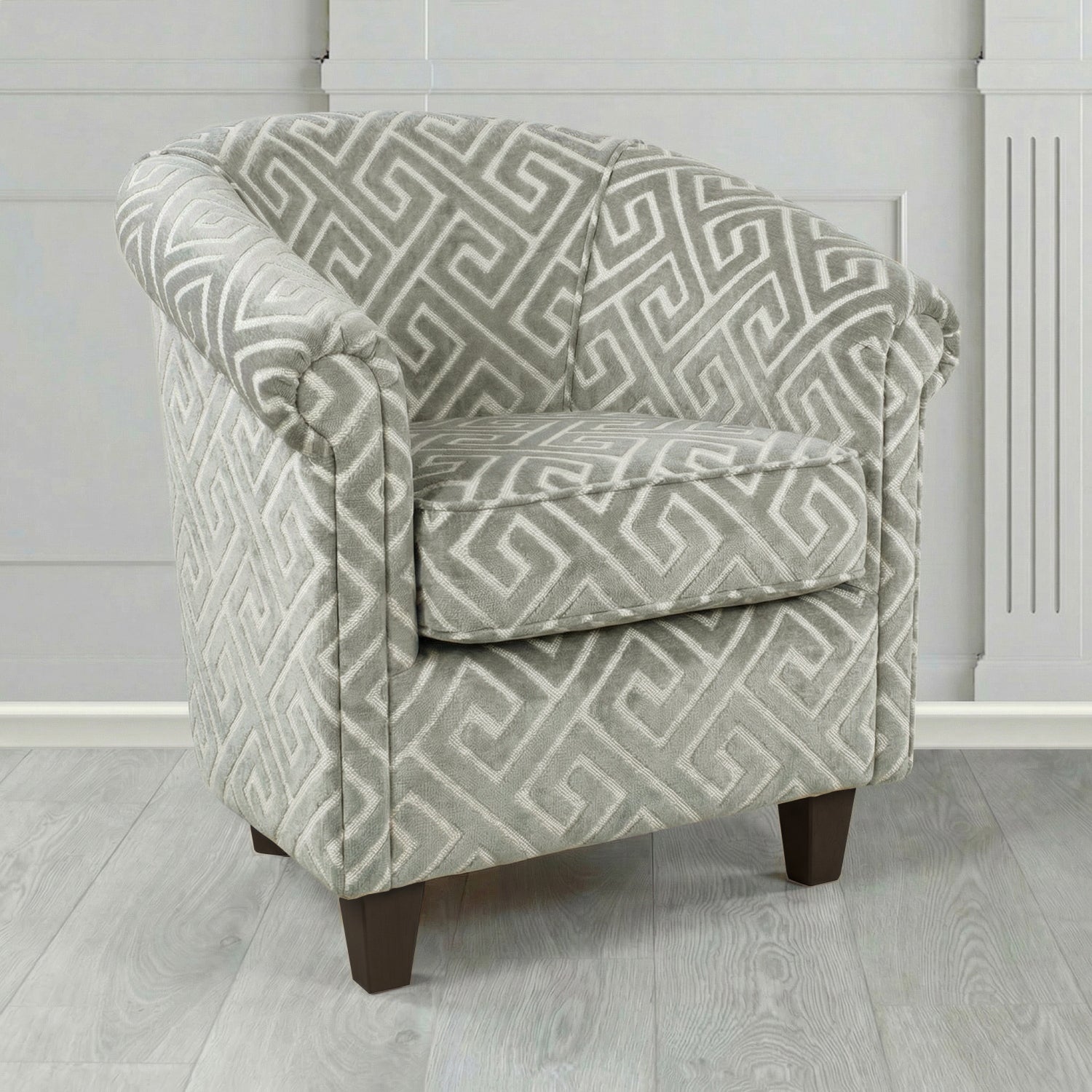 Siena Tub Chair in Cristina Marrone Extravaganza Greek Key Geometric Fabric
