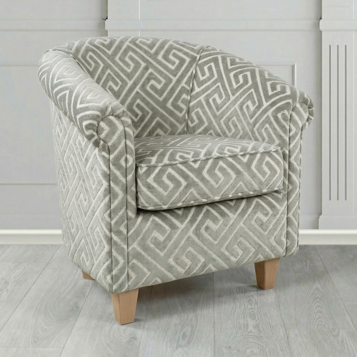 Siena Tub Chair in Cristina Marrone Extravaganza Greek Key Geometric Fabric