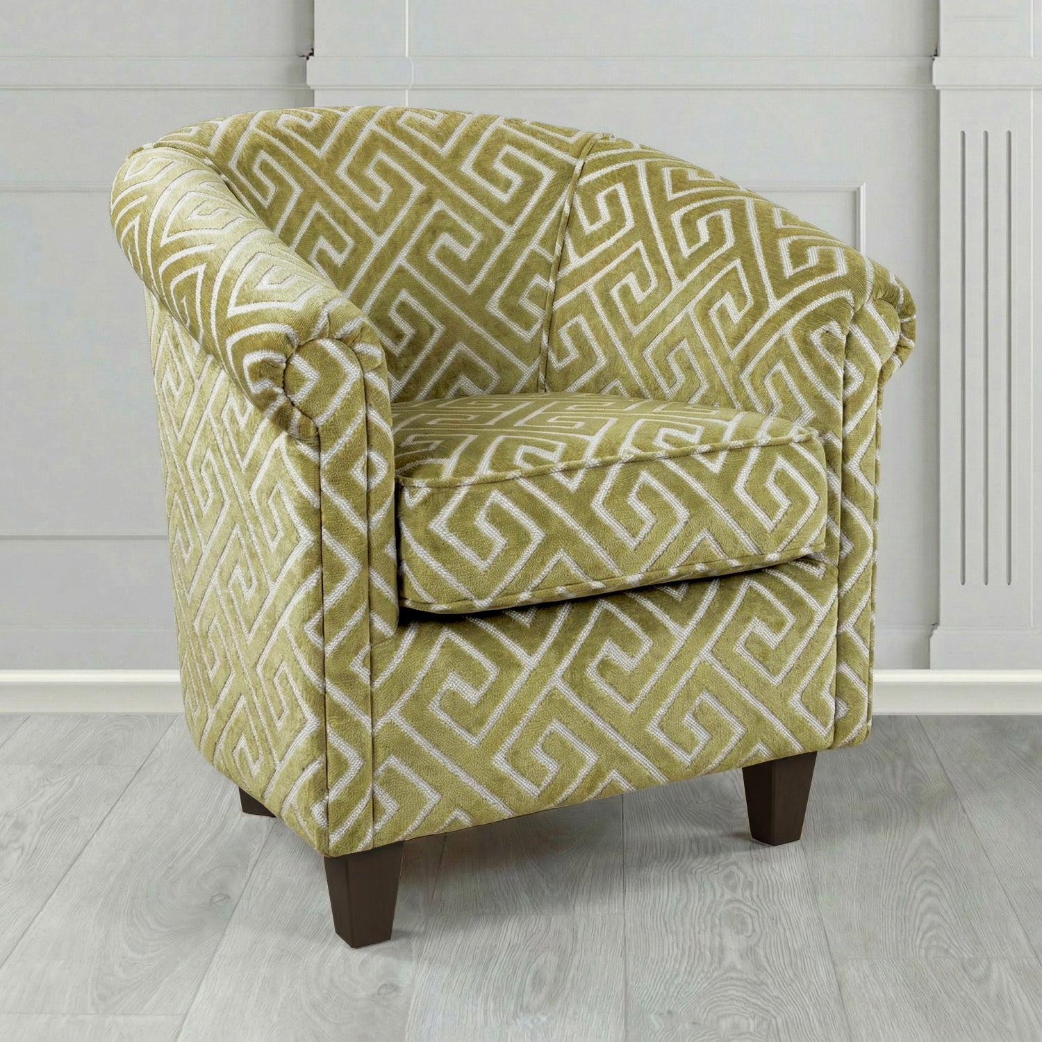 Siena Tub Chair in Cristina Marrone Extravaganza Greek Key Geometric Fabric