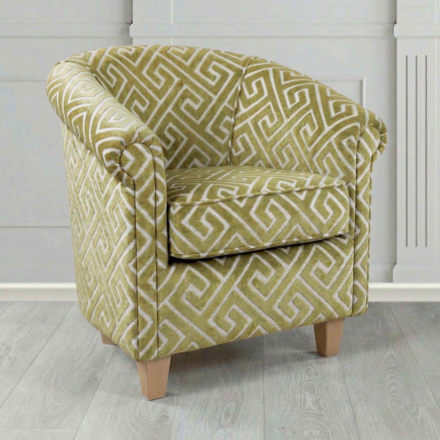 Siena Tub Chair in Cristina Marrone Extravaganza Greek Key Geometric Fabric