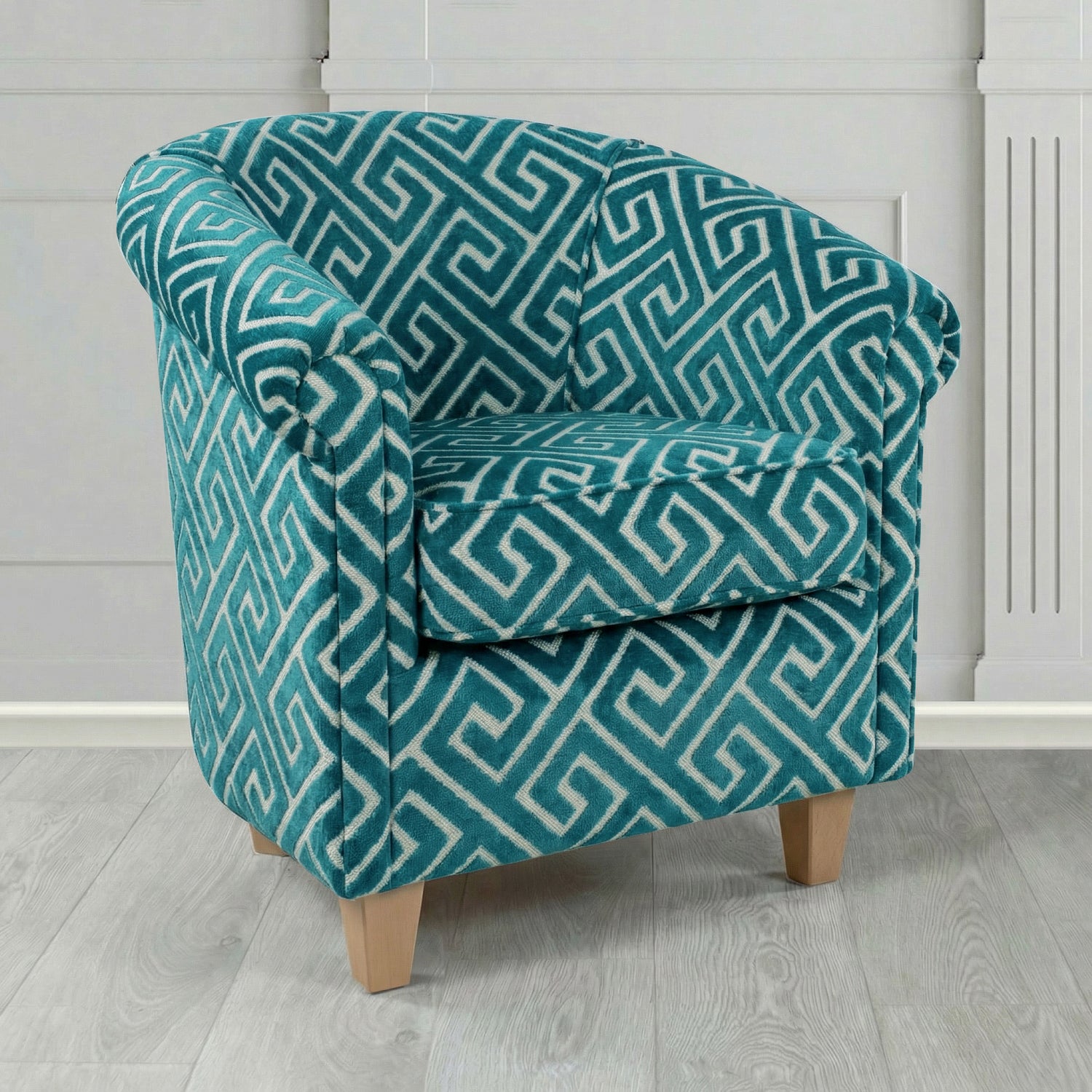 Siena Tub Chair in Cristina Marrone Extravaganza Greek Key Geometric Fabric