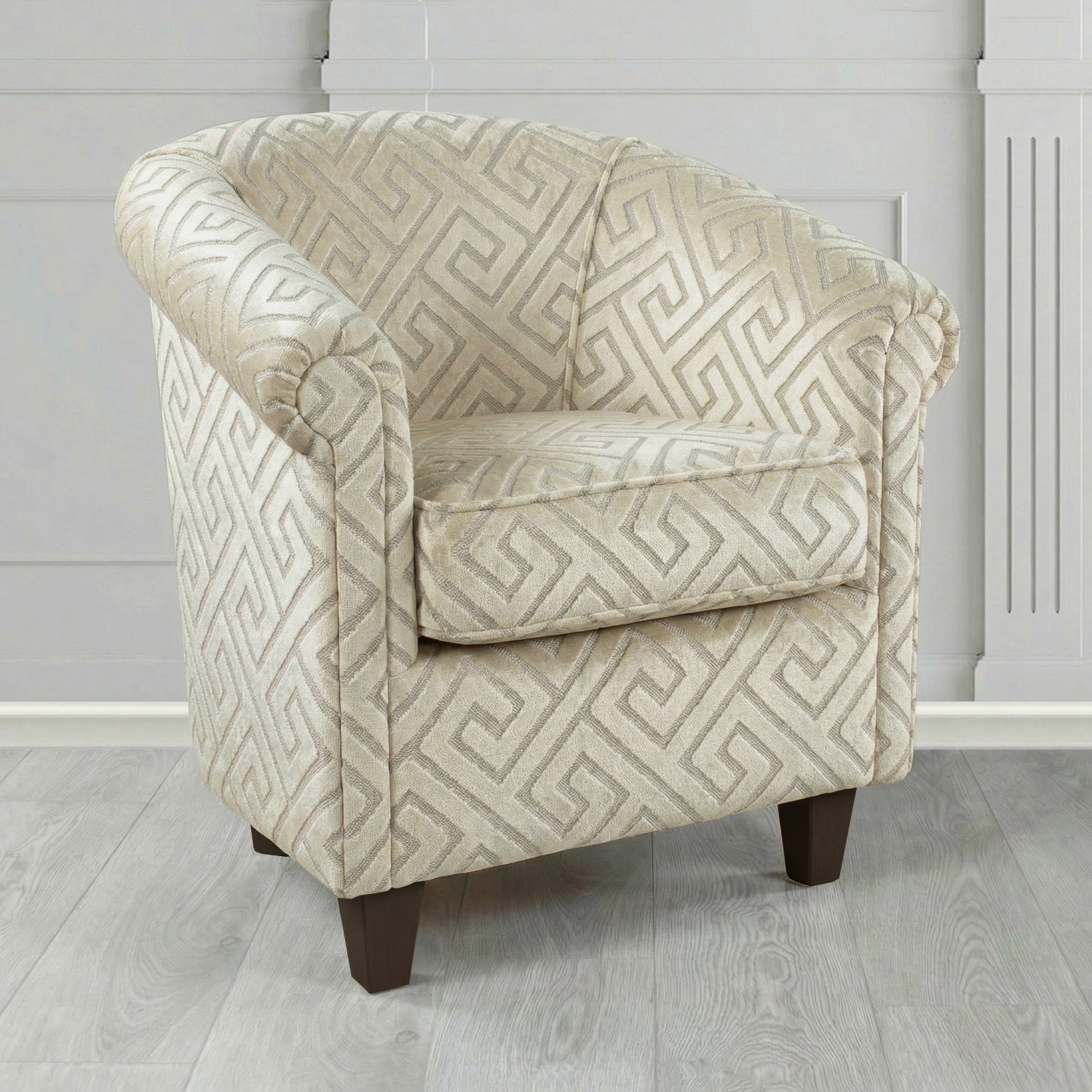 Siena Tub Chair in Cristina Marrone Extravaganza Greek Key Geometric Fabric