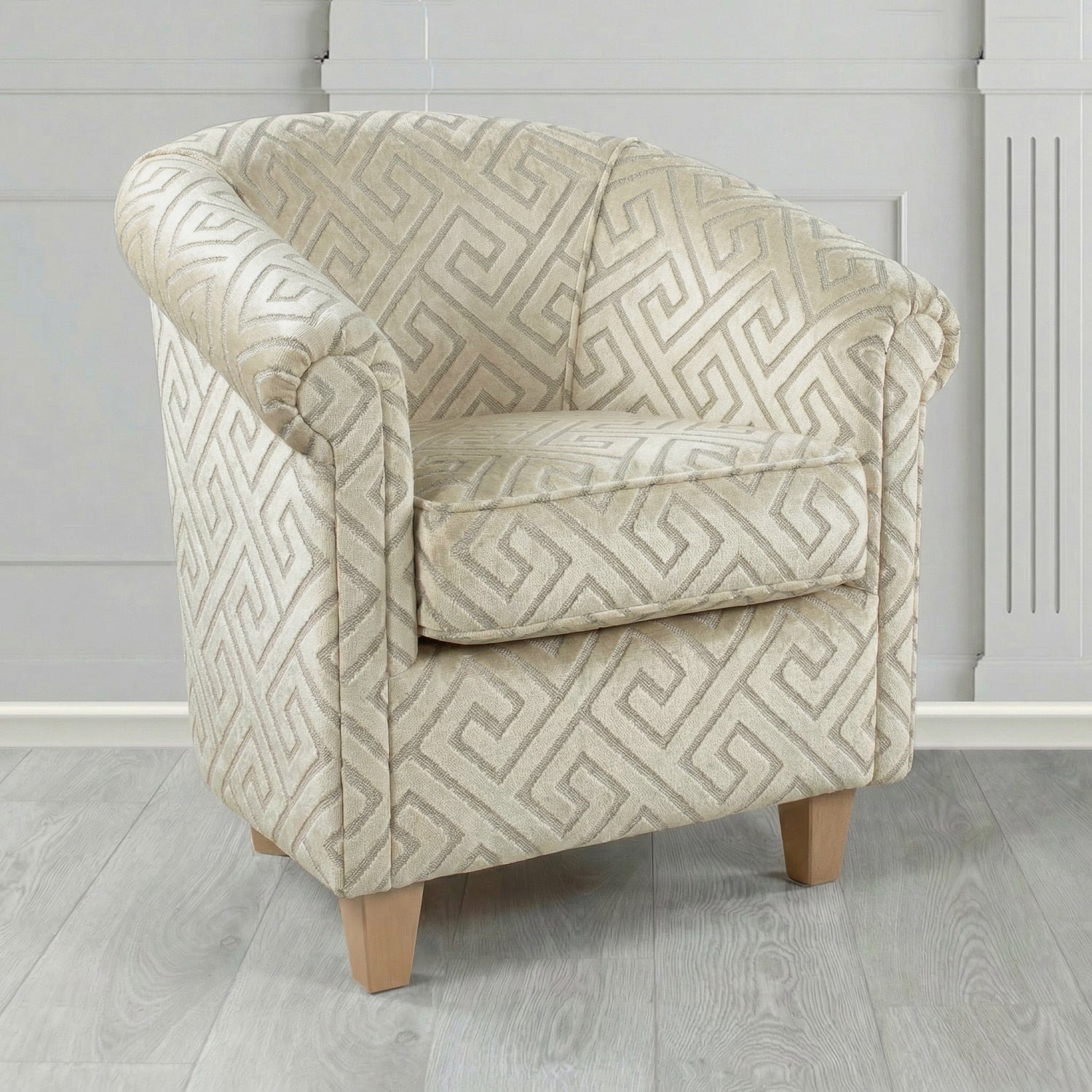 Siena Tub Chair in Cristina Marrone Extravaganza Greek Key Geometric Fabric