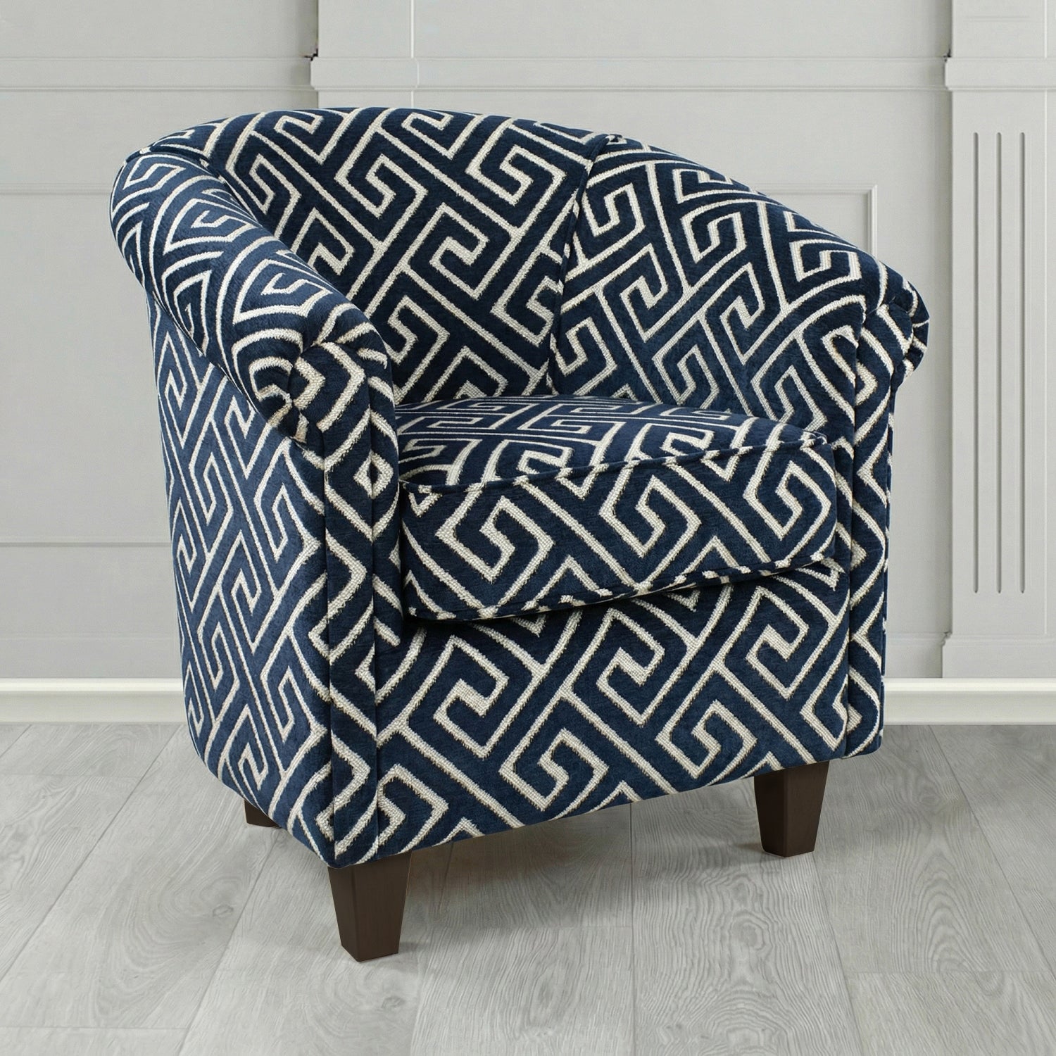 Siena Tub Chair in Cristina Marrone Extravaganza Greek Key Geometric Fabric