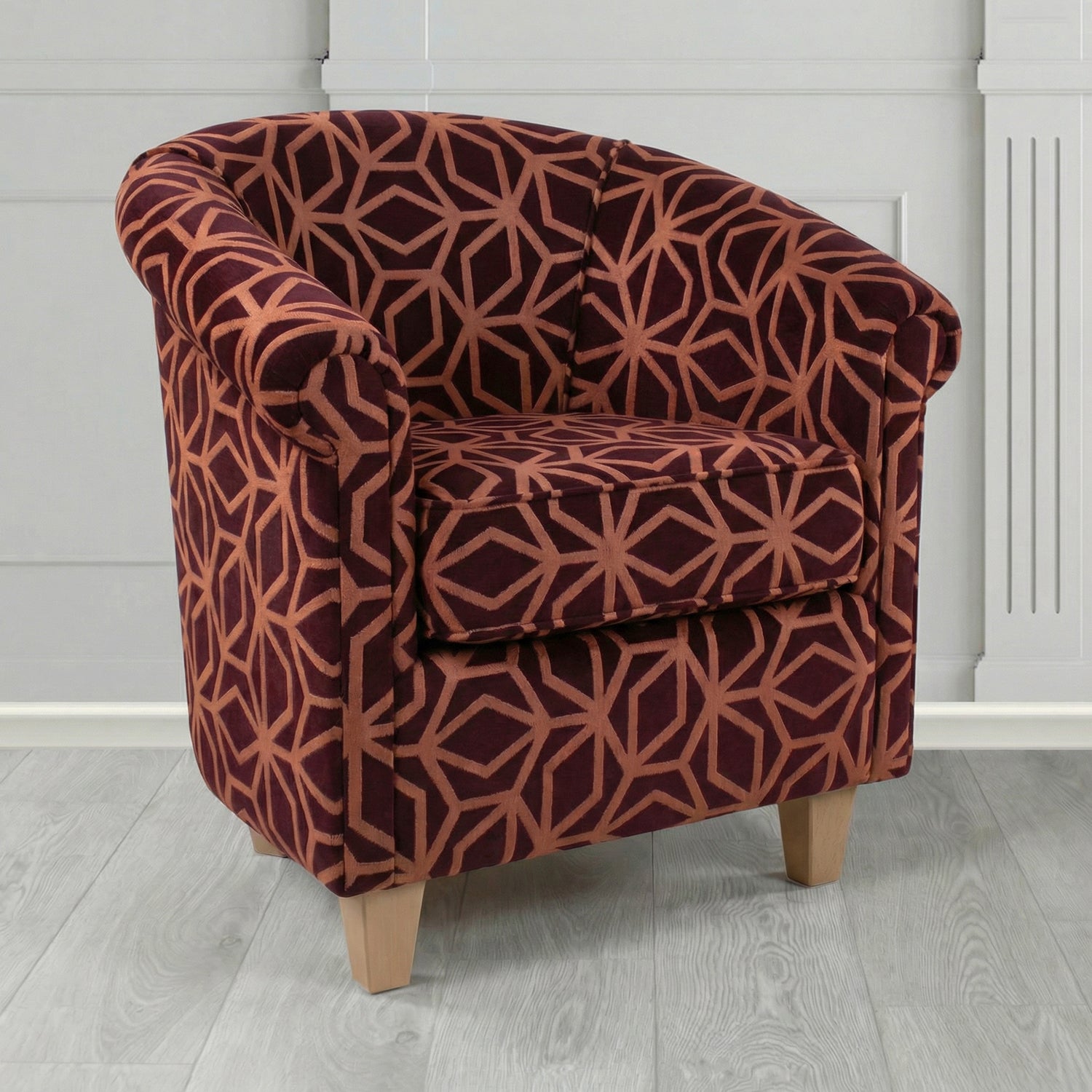 Siena Tub Chair in Panaz Fabrics Lexington Corinthia Geometric Crib 5 Velvet Fabric