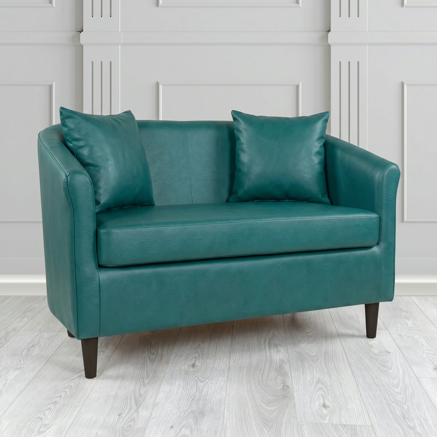 St Tropez 2 Seater Tub Sofa in Crest Leather Saloon Semi-Aniline Crib 5 Genuine Leather with Scatter Cushion
