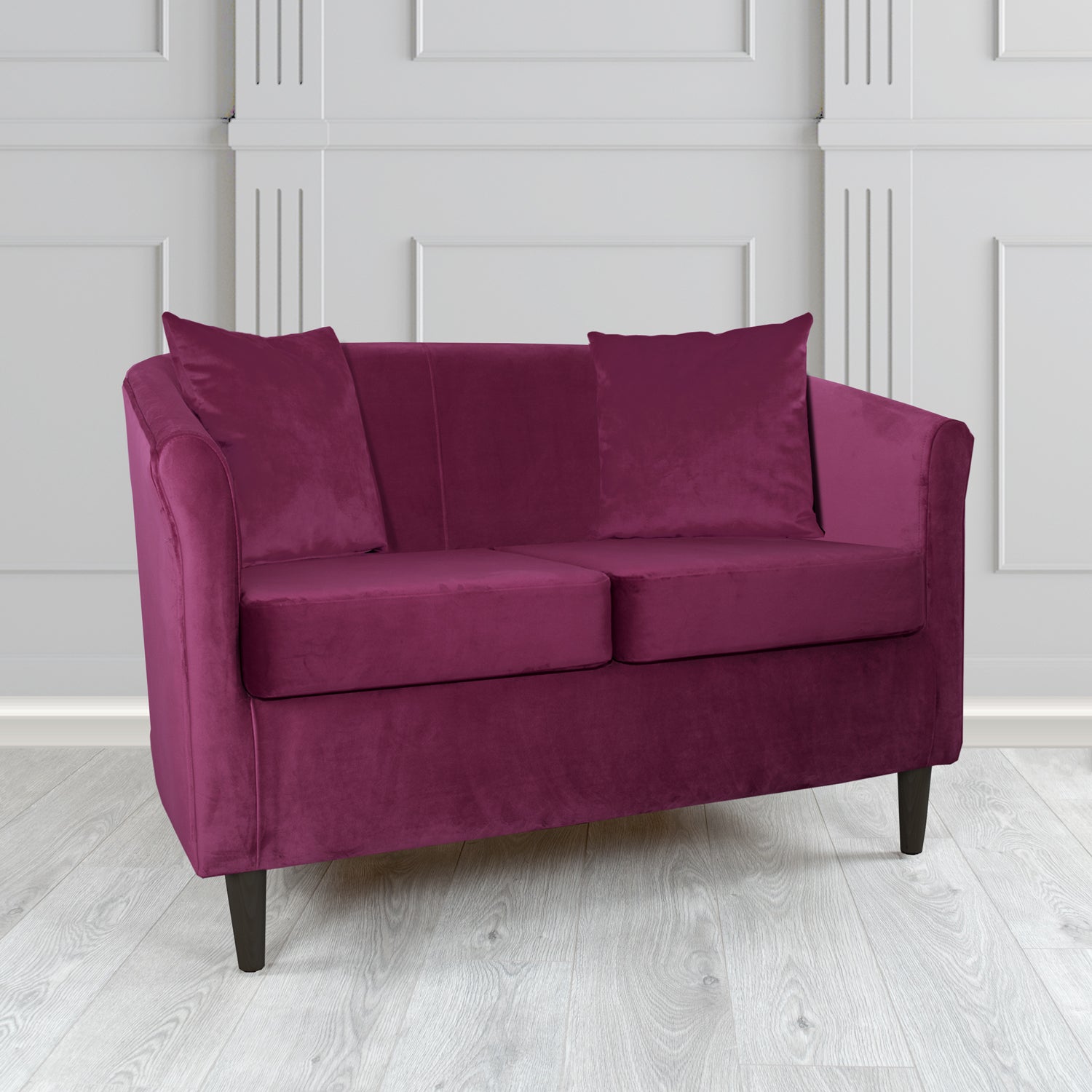 St Tropez 2 Seater Tub Sofa in Tubz Monaco Plush Velvet Fabric with Scatter Cushions