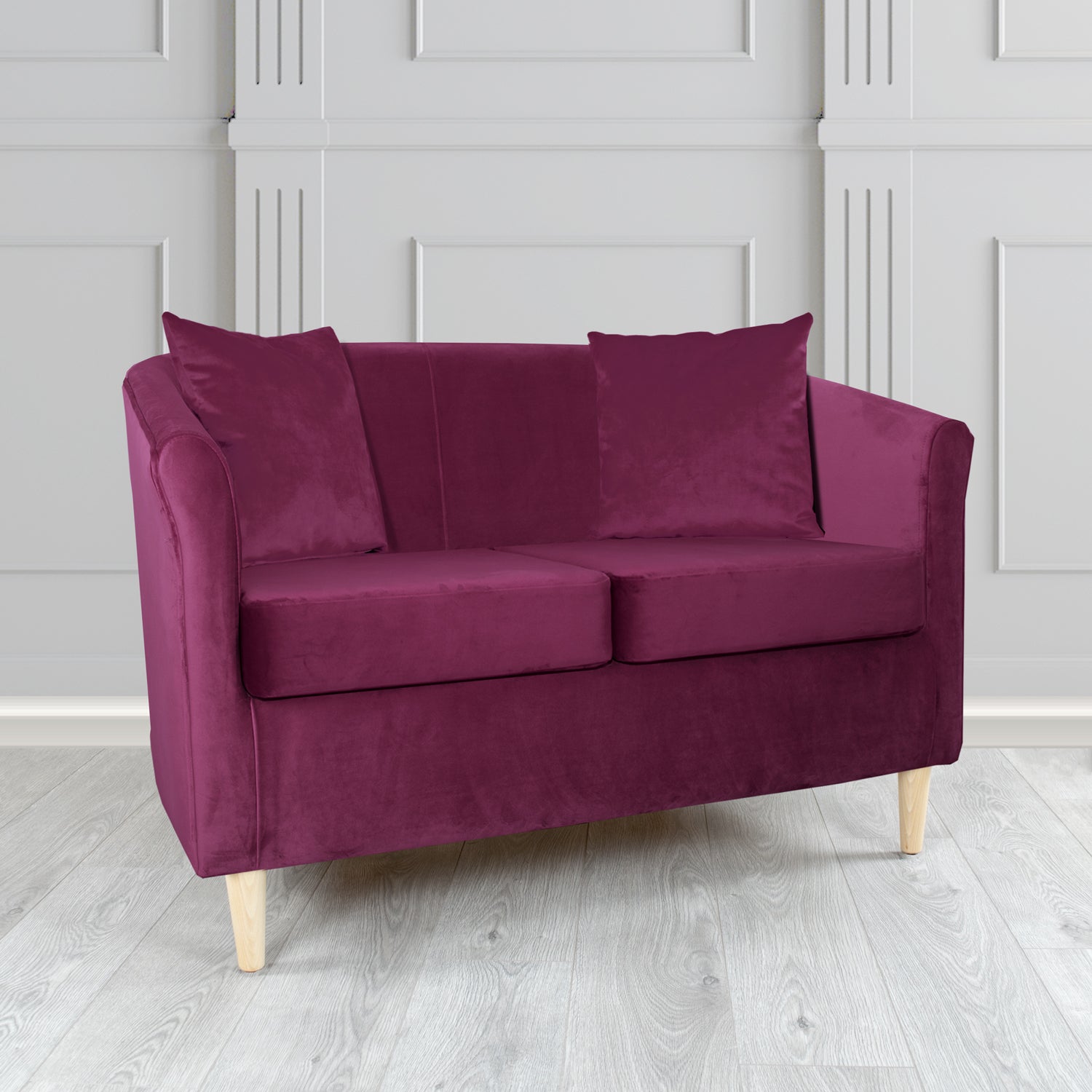 St Tropez 2 Seater Tub Sofa in Tubz Monaco Plush Velvet Fabric with Scatter Cushions
