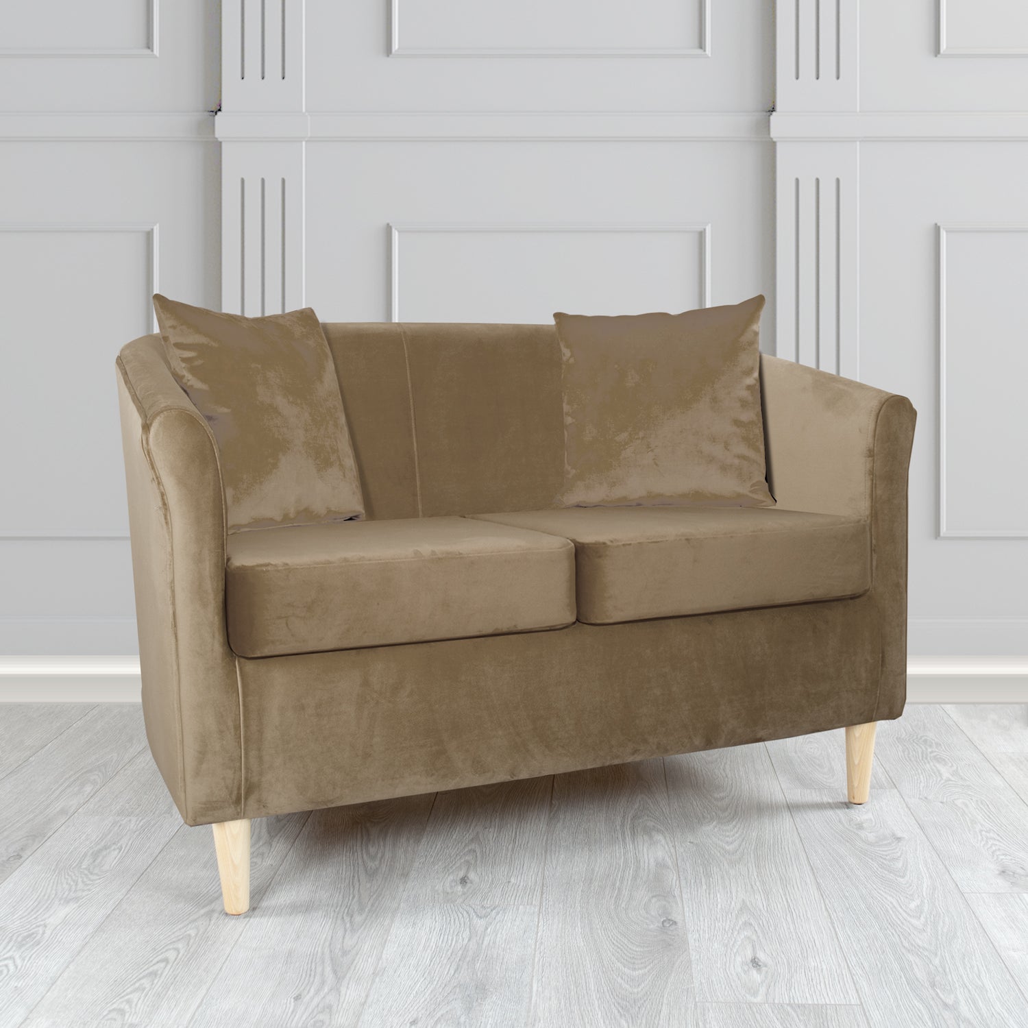 St Tropez 2 Seater Tub Sofa in Tubz Monaco Plush Velvet Fabric with Scatter Cushions