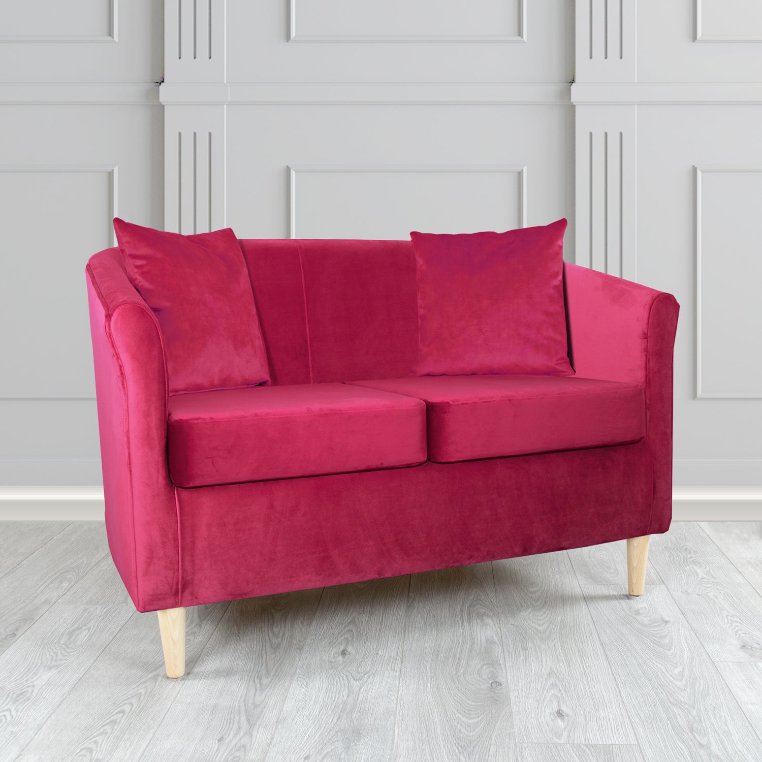 St Tropez 2 Seater Tub Sofa in Tubz Monaco Plush Velvet Fabric with Scatter Cushions