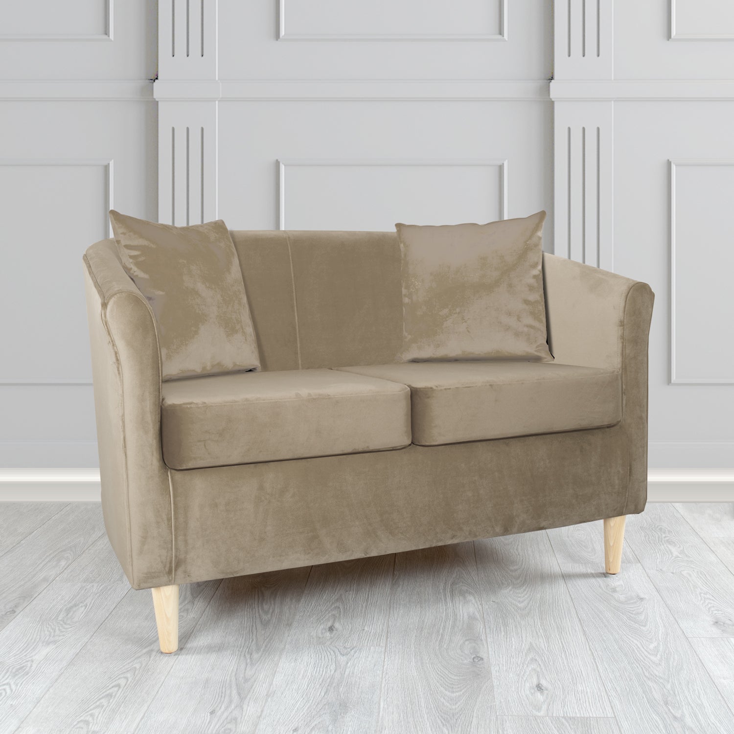 St Tropez 2 Seater Tub Sofa in Tubz Monaco Plush Velvet Fabric with Scatter Cushions