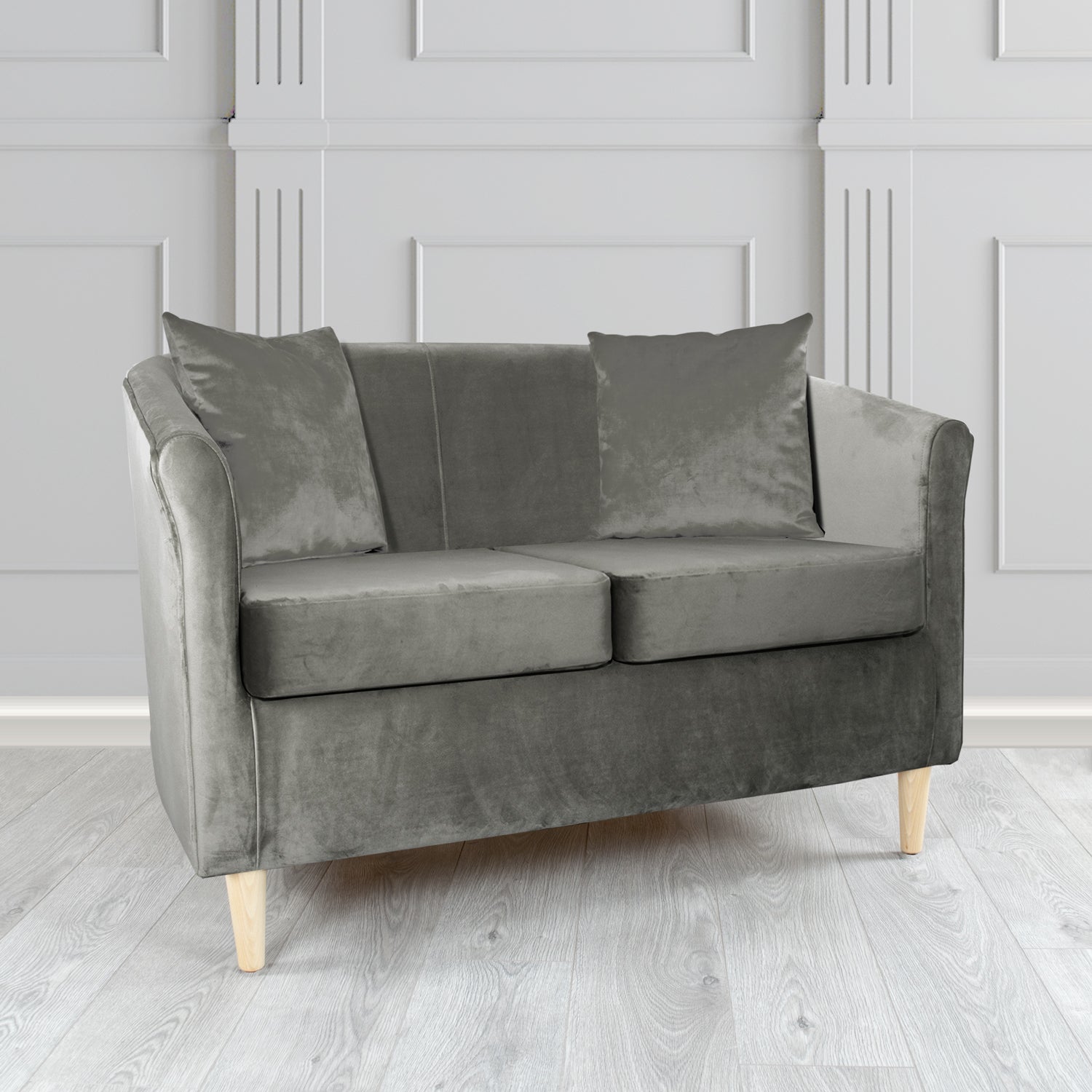 St Tropez 2 Seater Tub Sofa in Tubz Monaco Plush Velvet Fabric with Scatter Cushions