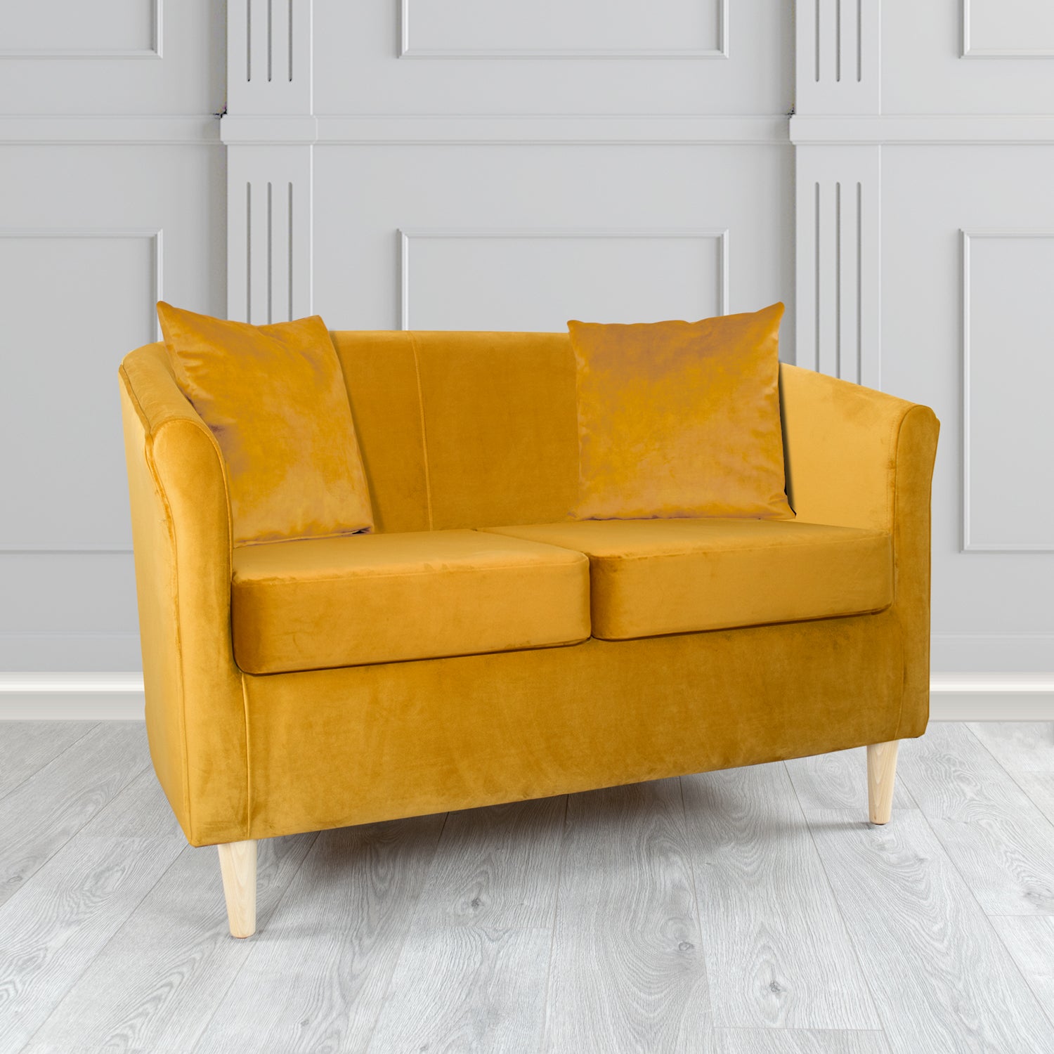 St Tropez 2 Seater Tub Sofa in Tubz Monaco Plush Velvet Fabric with Scatter Cushions