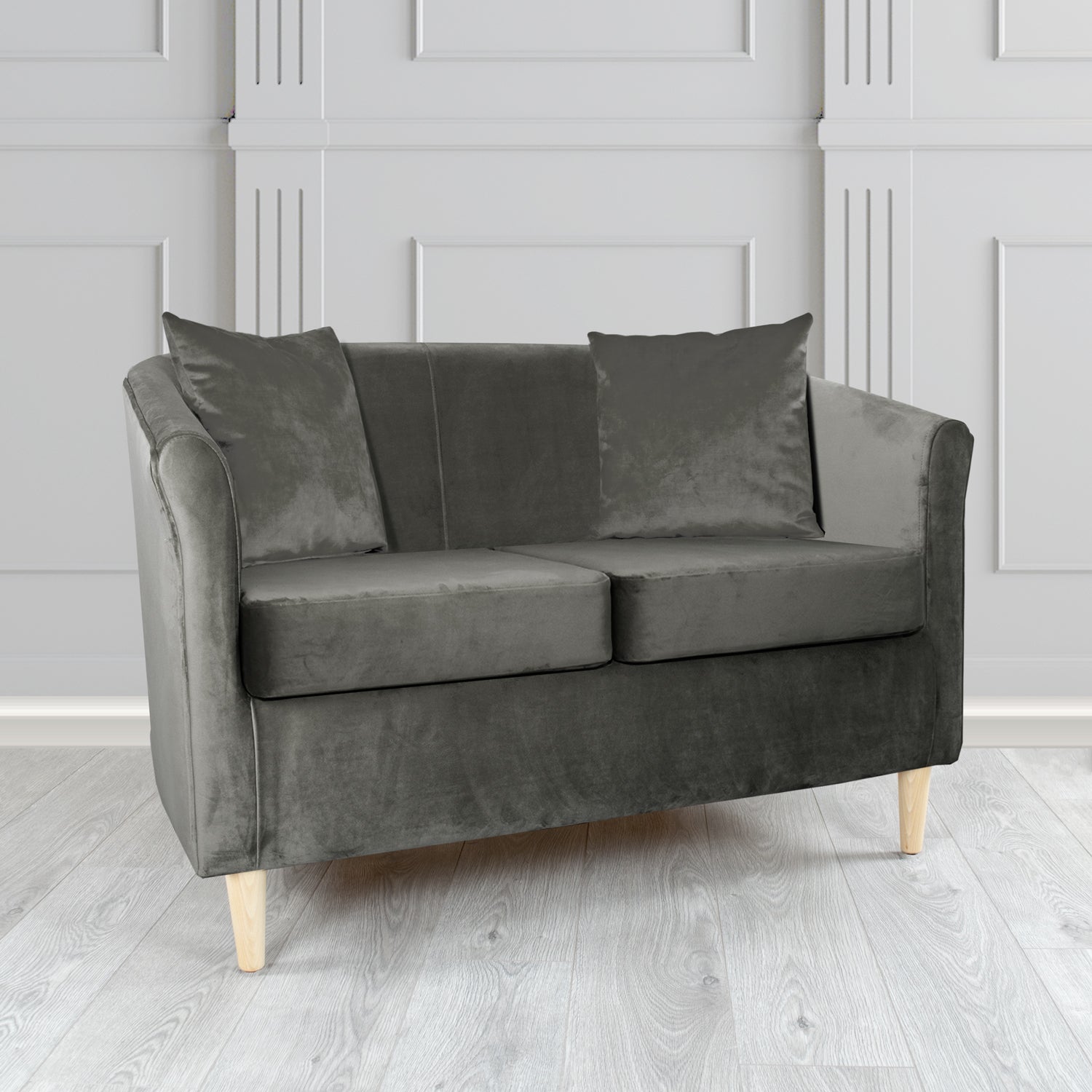 St Tropez 2 Seater Tub Sofa in Tubz Monaco Plush Velvet Fabric with Scatter Cushions