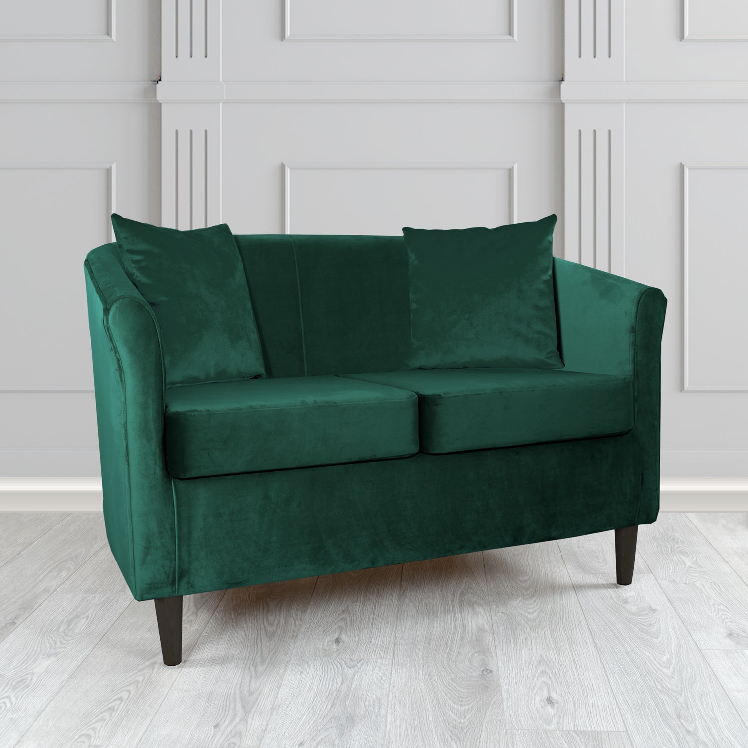 St Tropez 2 Seater Tub Sofa in Tubz Monaco Plush Velvet Fabric with Scatter Cushions