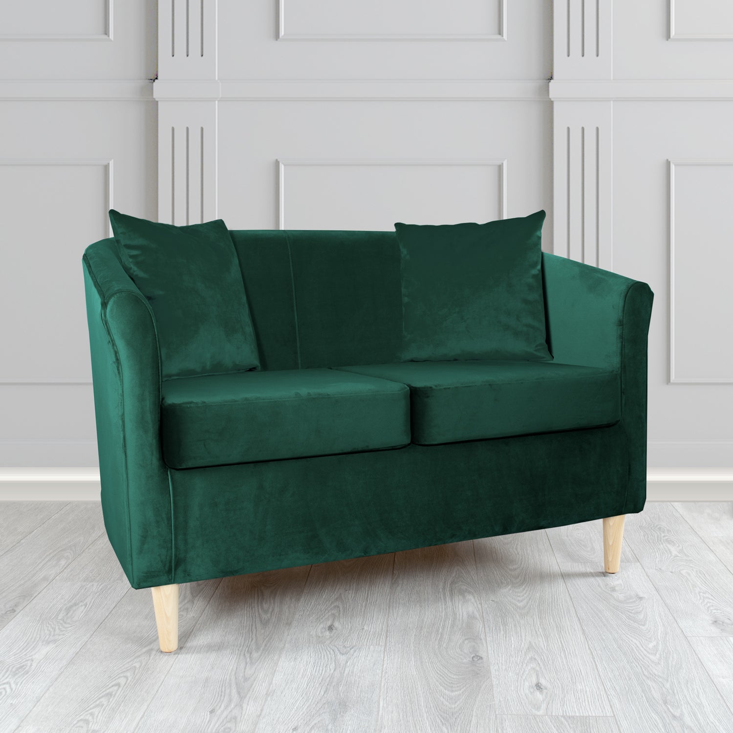 St Tropez 2 Seater Tub Sofa in Tubz Monaco Plush Velvet Fabric with Scatter Cushions