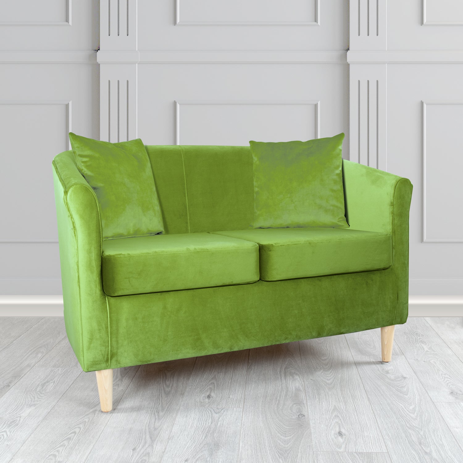 St Tropez 2 Seater Tub Sofa in Tubz Monaco Plush Velvet Fabric with Scatter Cushions