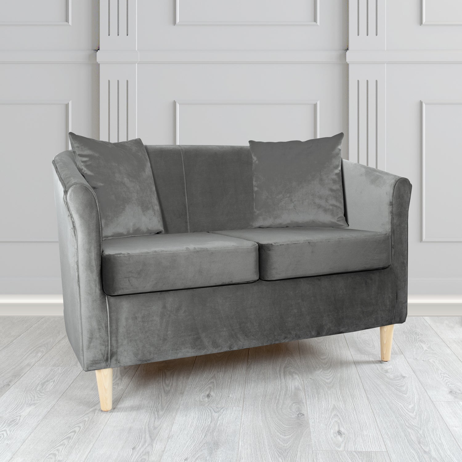 St Tropez 2 Seater Tub Sofa in Tubz Monaco Plush Velvet Fabric with Scatter Cushions