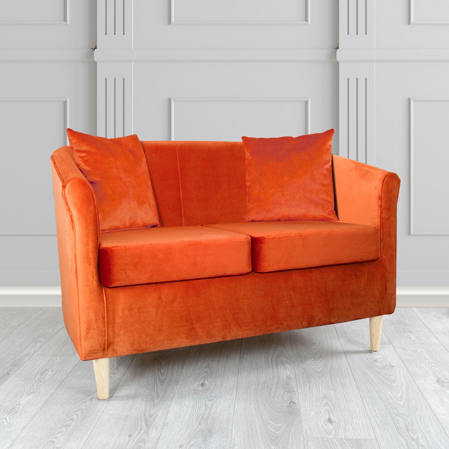 St Tropez 2 Seater Tub Sofa in Tubz Monaco Plush Velvet Fabric with Scatter Cushions