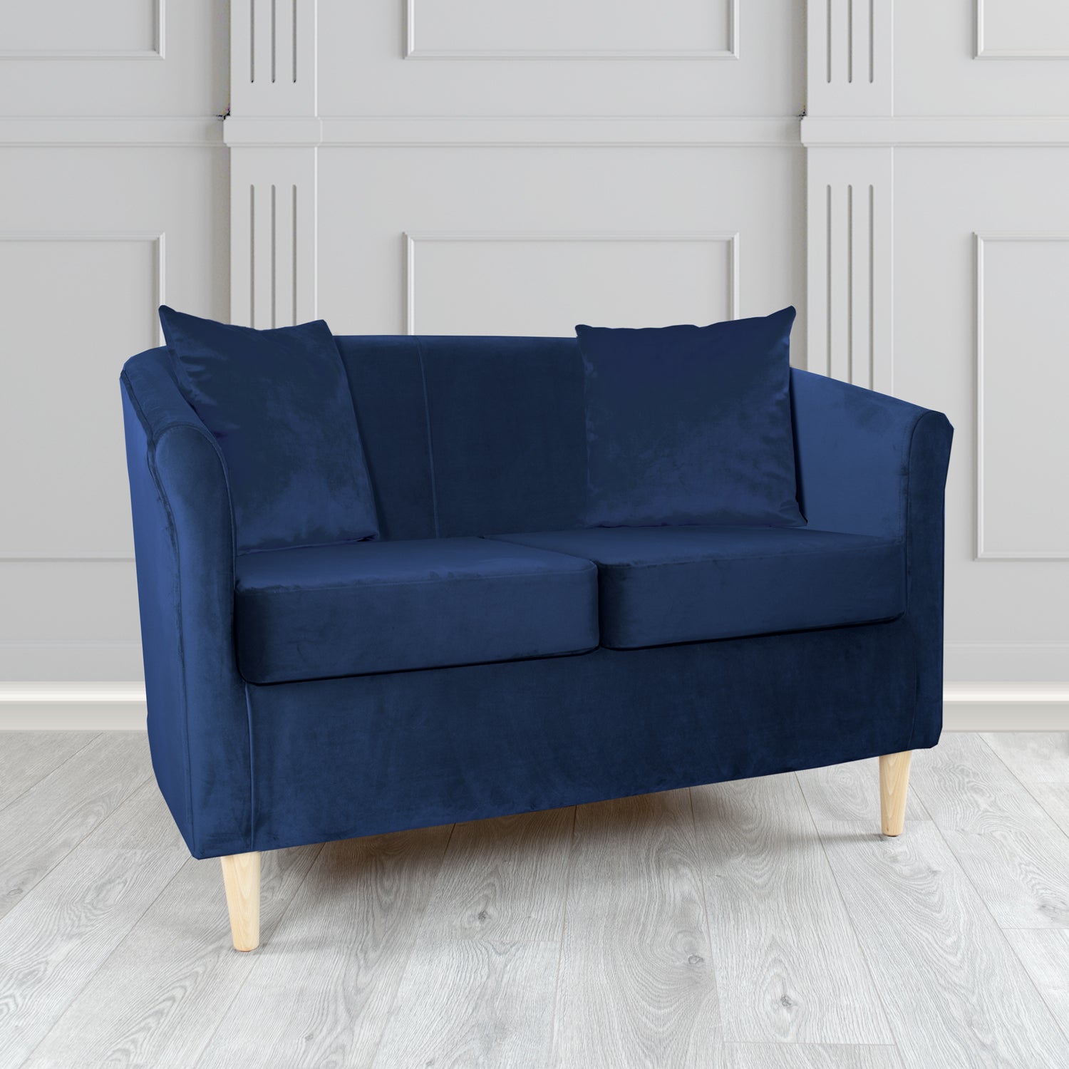 St Tropez 2 Seater Tub Sofa in Tubz Monaco Plush Velvet Fabric with Scatter Cushions