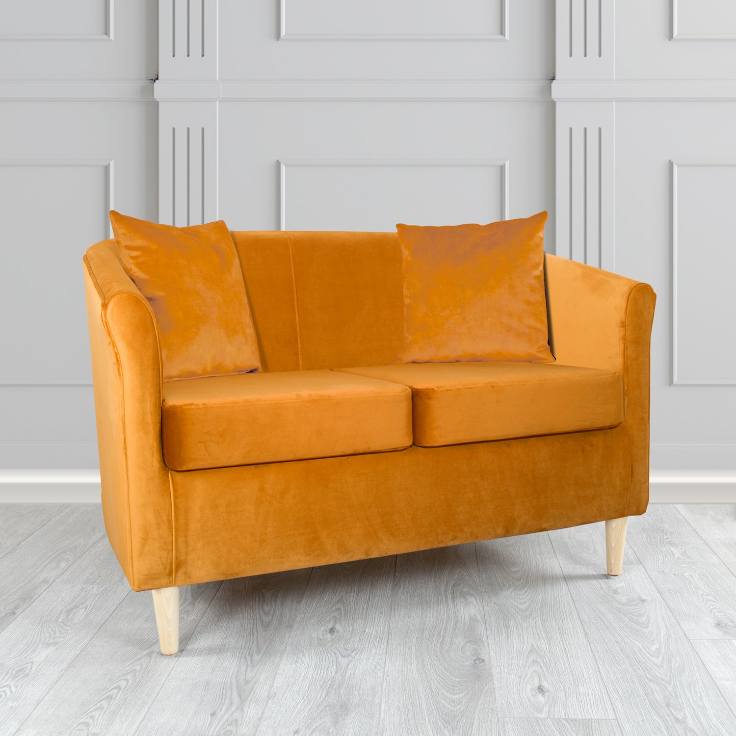 St Tropez 2 Seater Tub Sofa in Tubz Monaco Plush Velvet Fabric with Scatter Cushions
