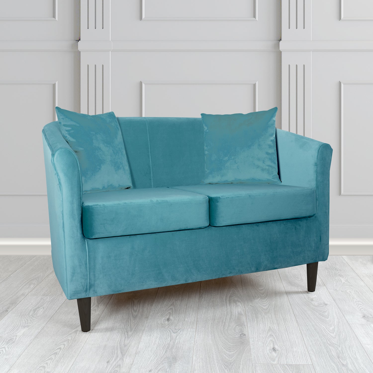 St Tropez 2 Seater Tub Sofa in Tubz Monaco Plush Velvet Fabric with Scatter Cushions