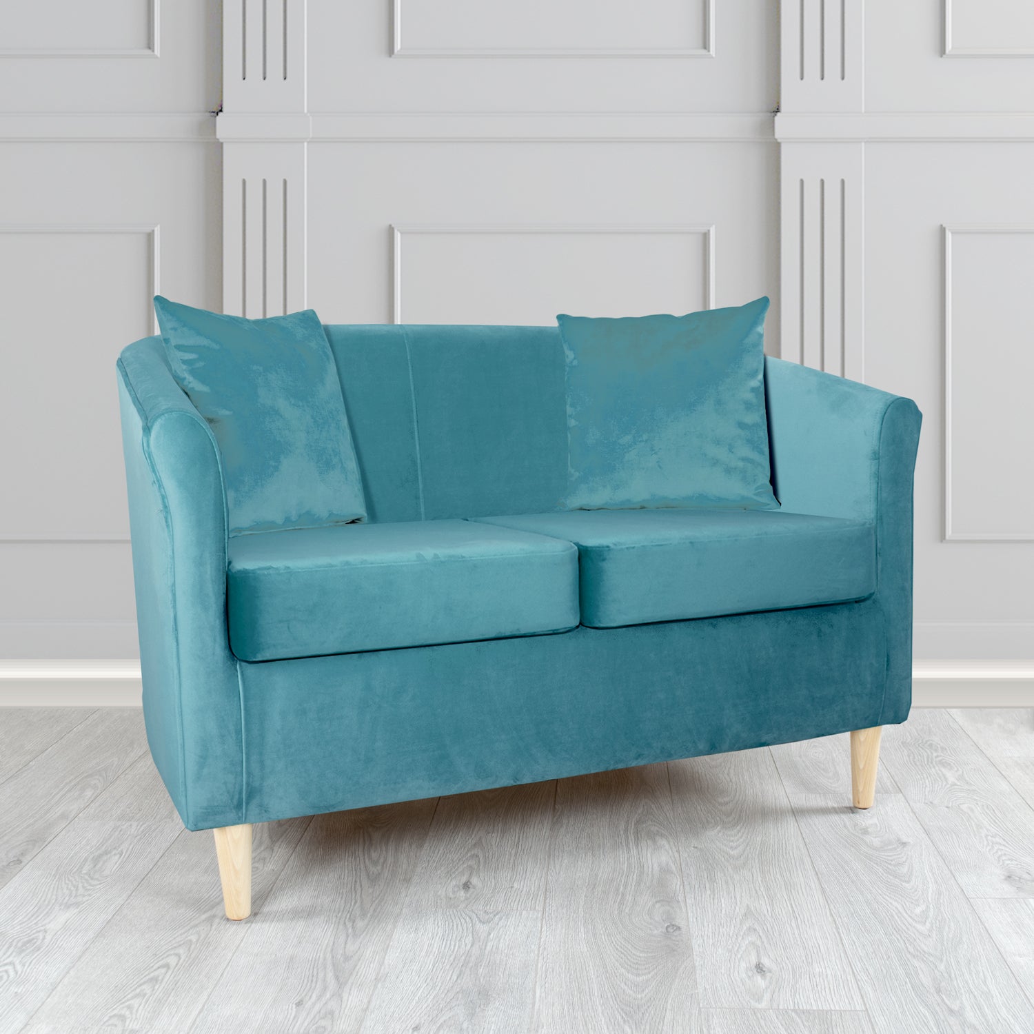 St Tropez 2 Seater Tub Sofa in Tubz Monaco Plush Velvet Fabric with Scatter Cushions