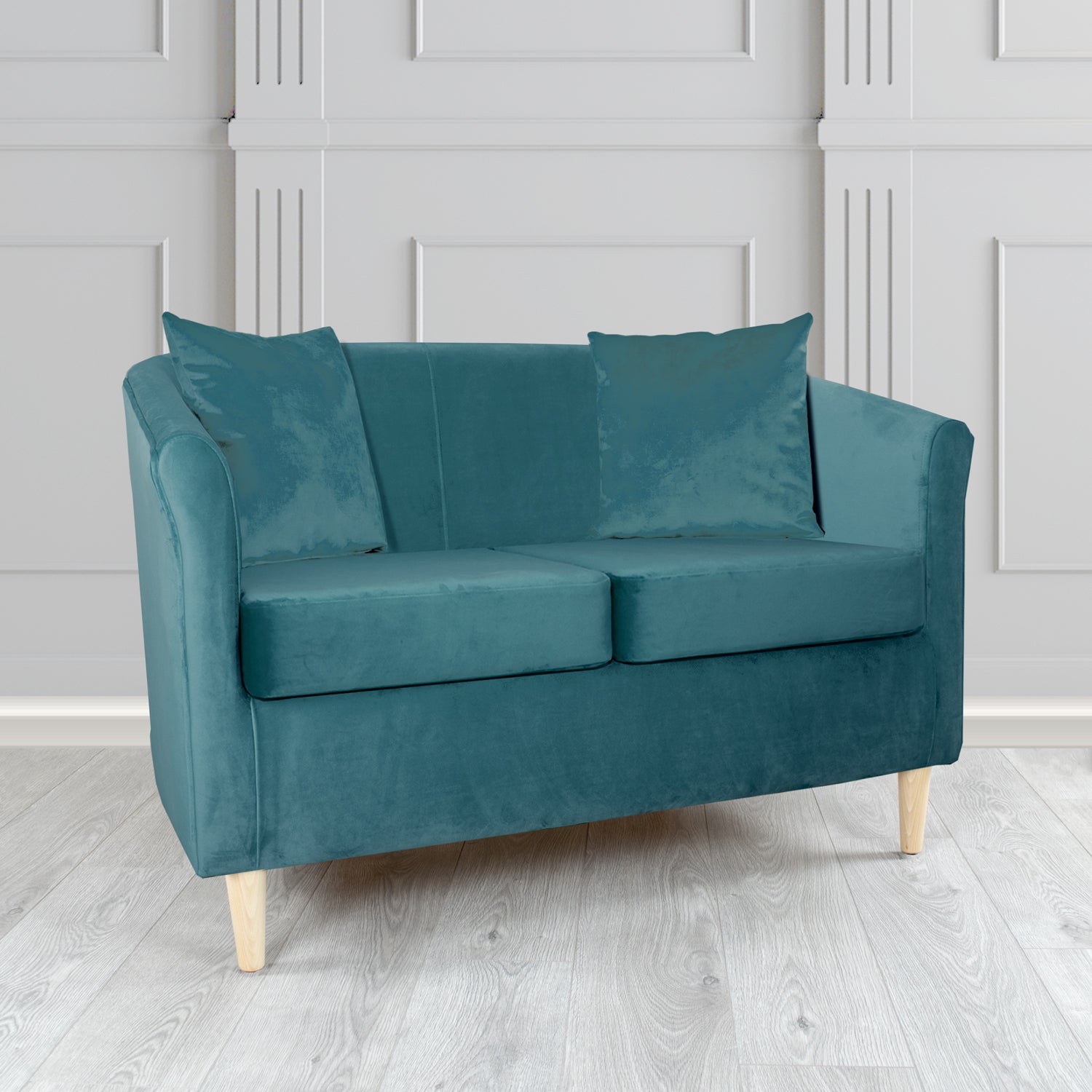 St Tropez 2 Seater Tub Sofa in Tubz Monaco Plush Velvet Fabric with Scatter Cushions