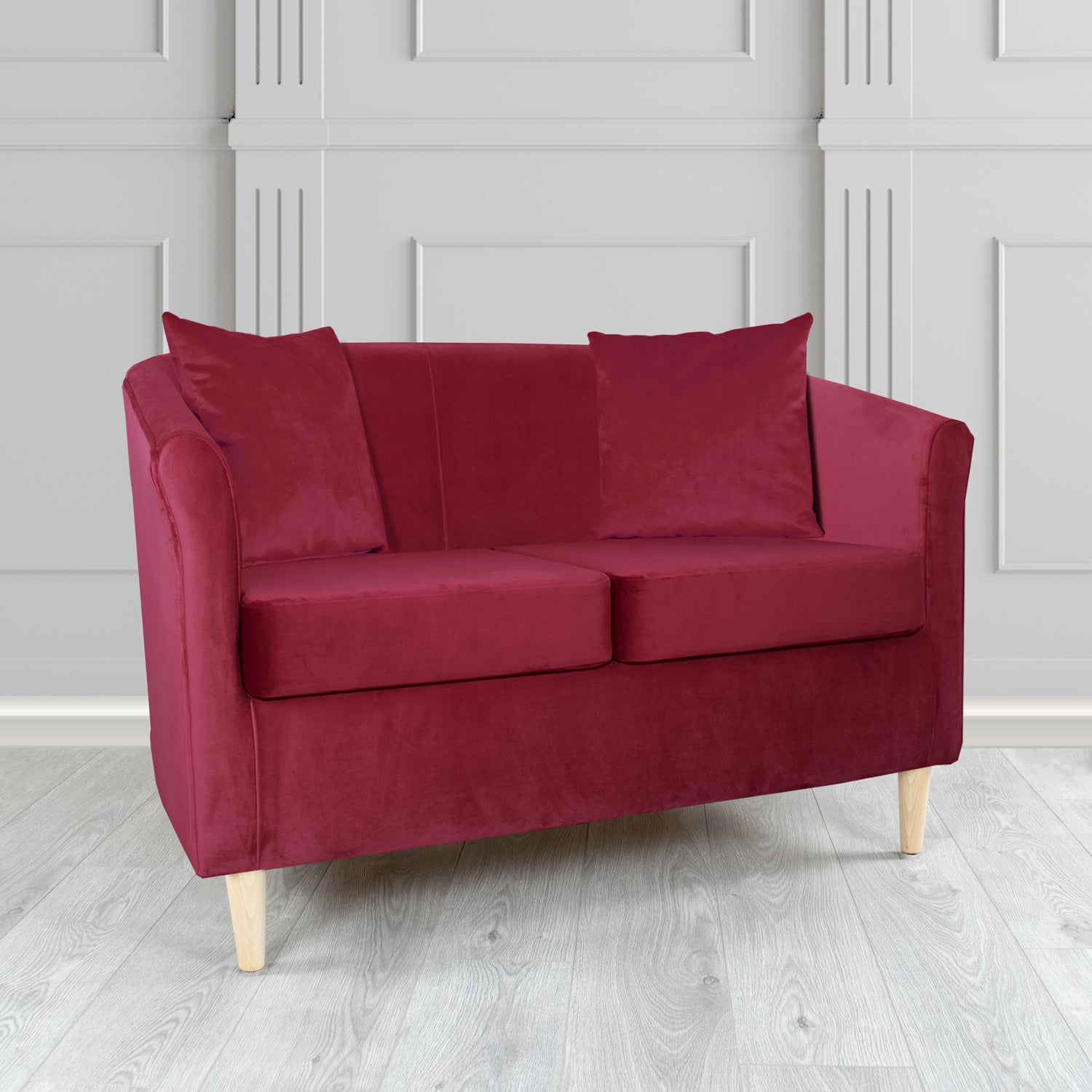 St Tropez 2 Seater Tub Sofa in Tubz Monaco Plush Velvet Fabric with Scatter Cushions