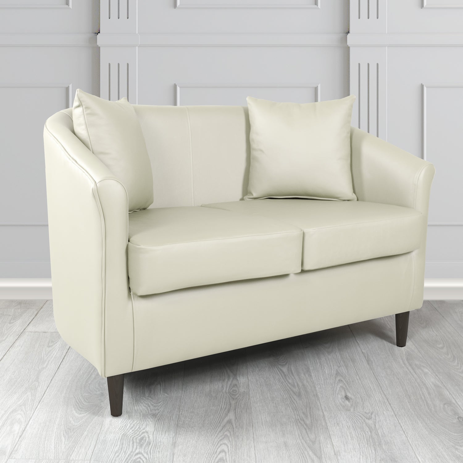 St Tropez 2 Seater Tub Sofa in Crest Leather Shelly Crib 5 Genuine Leather with Scatter Cushions
