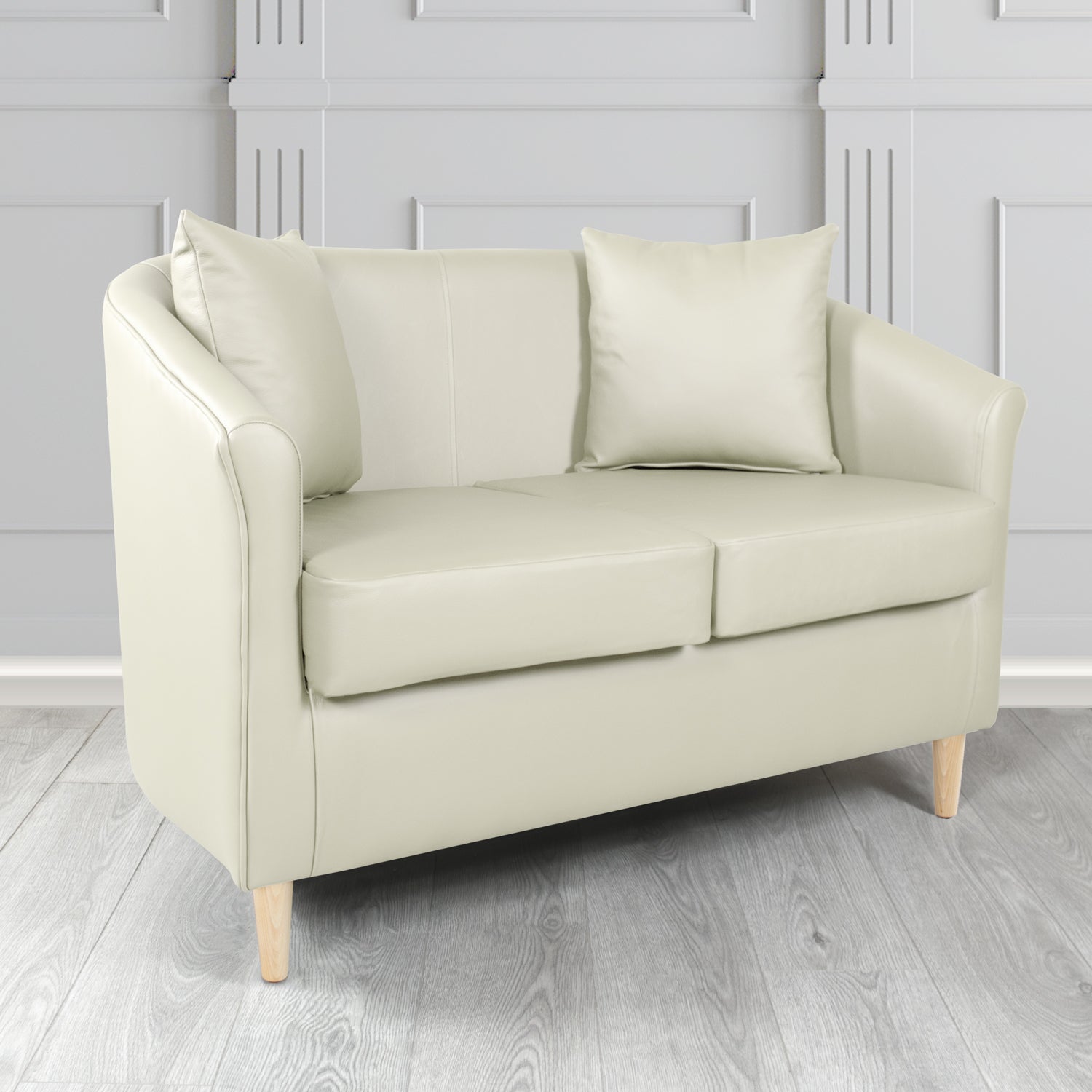 St Tropez 2 Seater Tub Sofa in Crest Leather Shelly Crib 5 Genuine Leather with Scatter Cushions