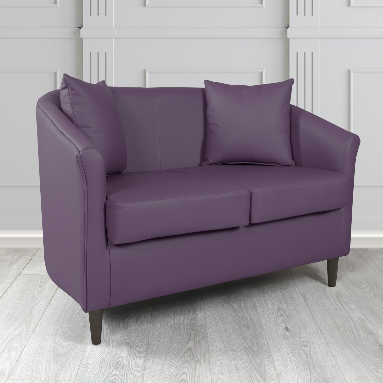 St Tropez 2 Seater Tub Sofa in Crest Leather Shelly Crib 5 Genuine Leather with Scatter Cushions