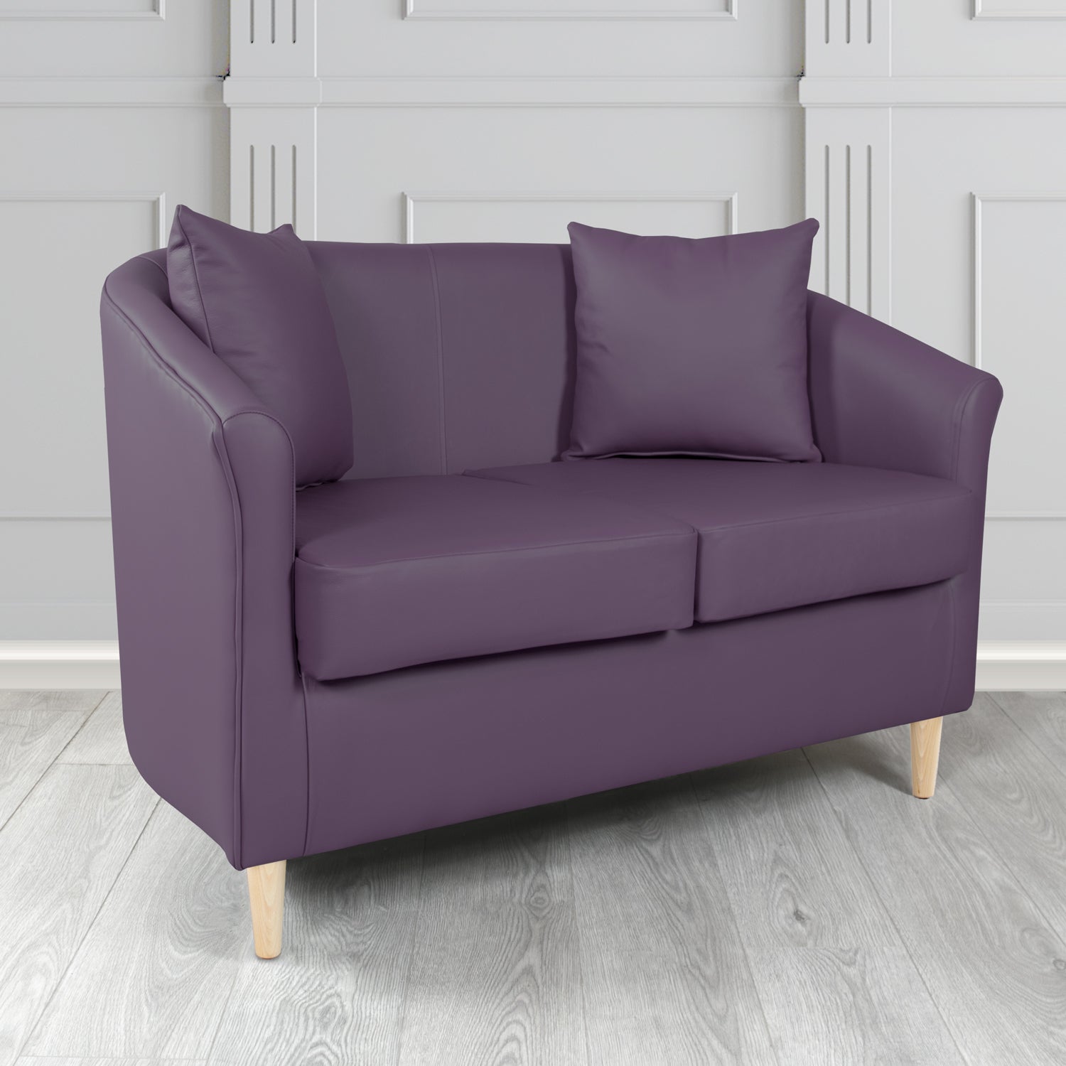 St Tropez 2 Seater Tub Sofa in Crest Leather Shelly Crib 5 Genuine Leather with Scatter Cushions
