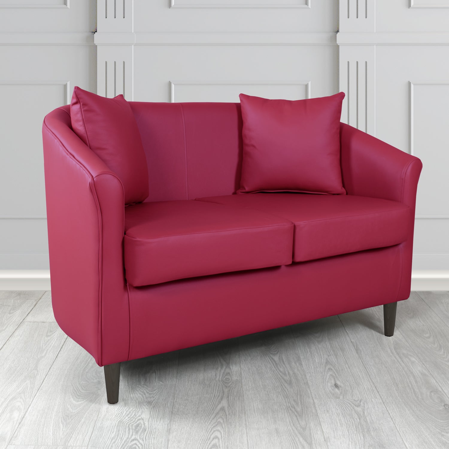 St Tropez 2 Seater Tub Sofa in Crest Leather Shelly Crib 5 Genuine Leather with Scatter Cushions
